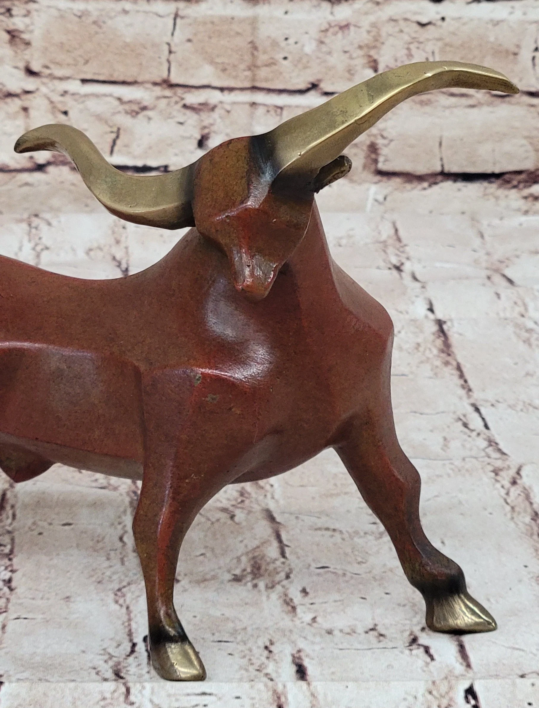 Abstract Bronze Metal Longhorn Cattle Bull Sculpture Statue Figurine Signed & Numbered Art - Image 7