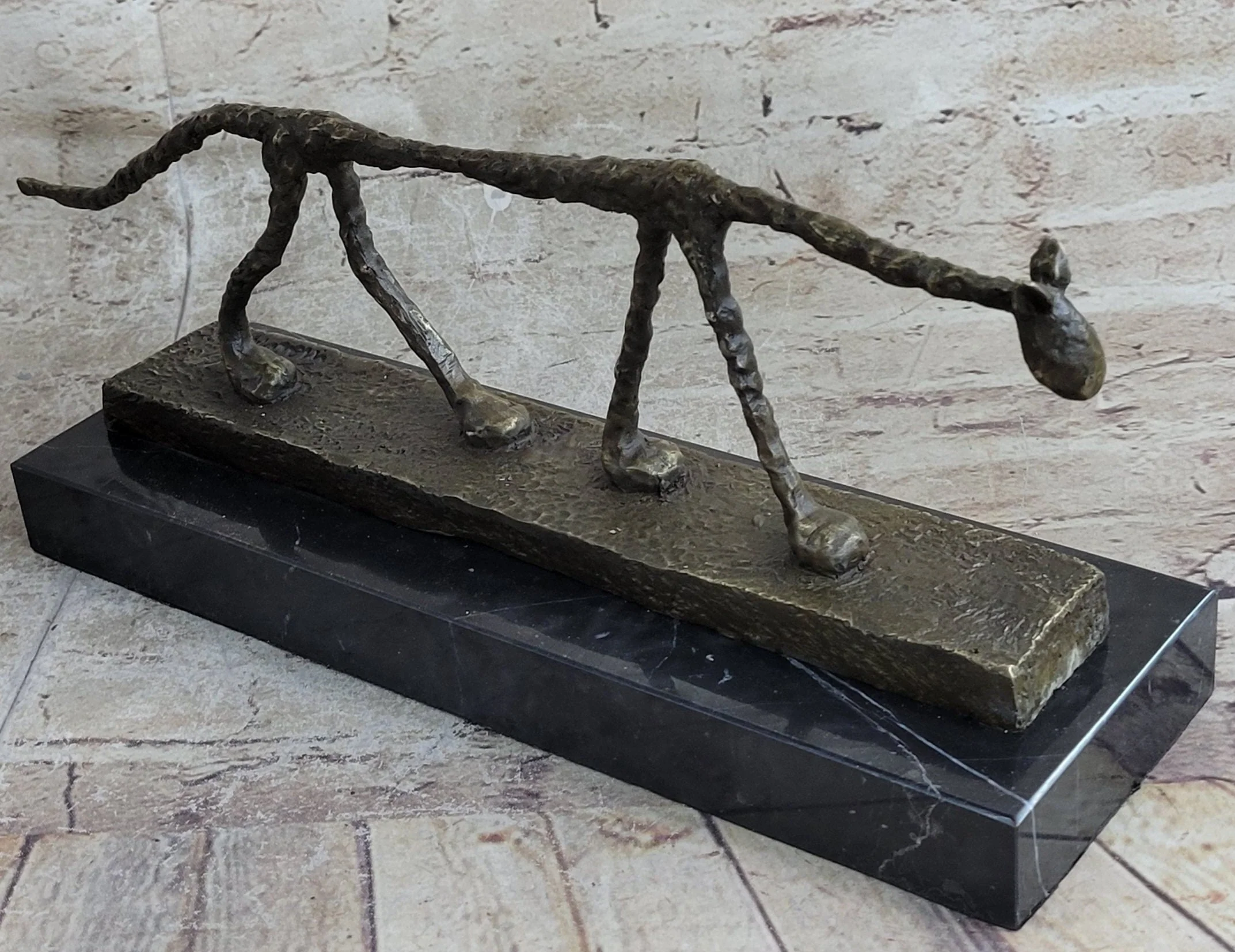 Abstract Cat Bronze Statue Sculpture by Alberto Giacometti Marble Base 6" x 15" - Image 6