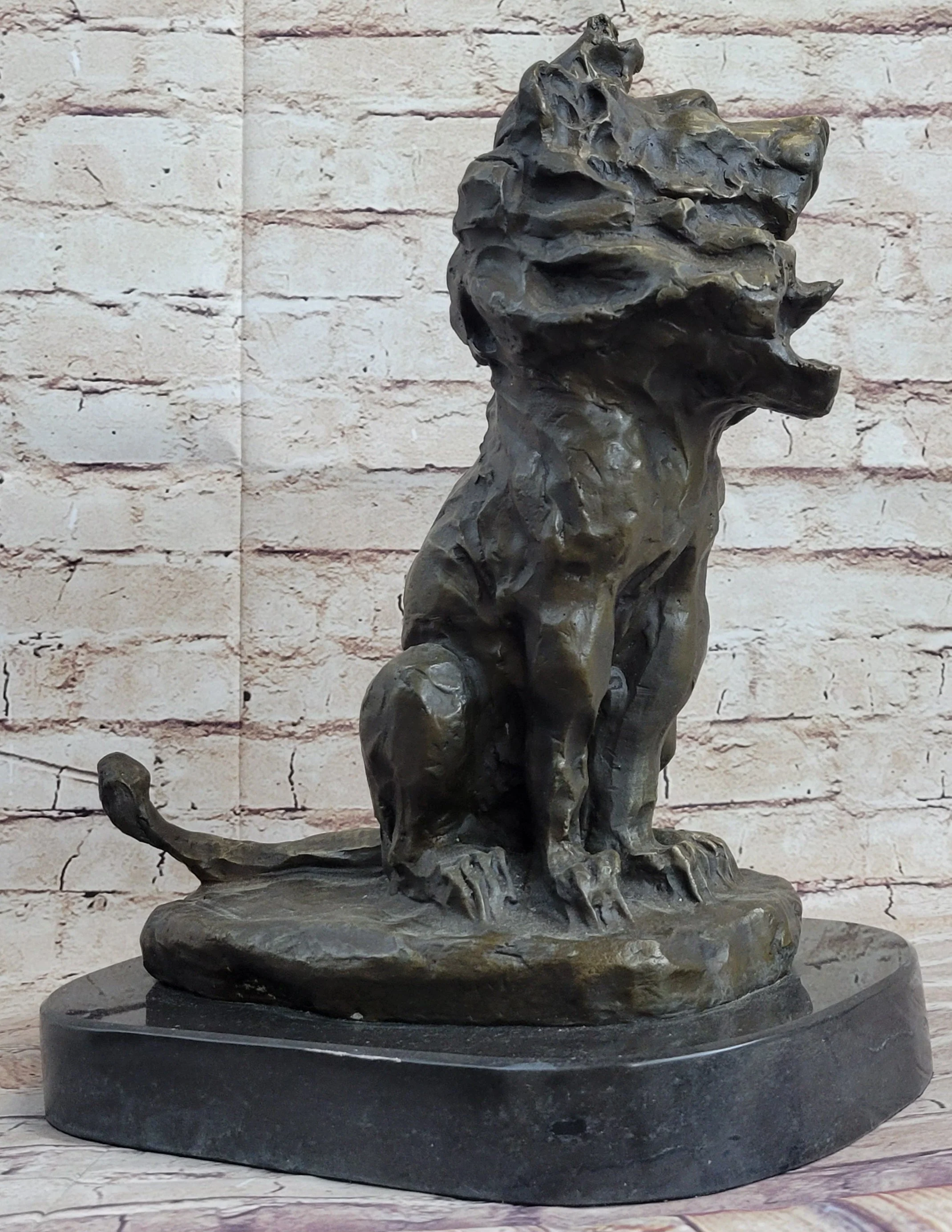 Abstract Crude Lion King Bronze Statue Sculpture Original Art on Marble Base - Image 4