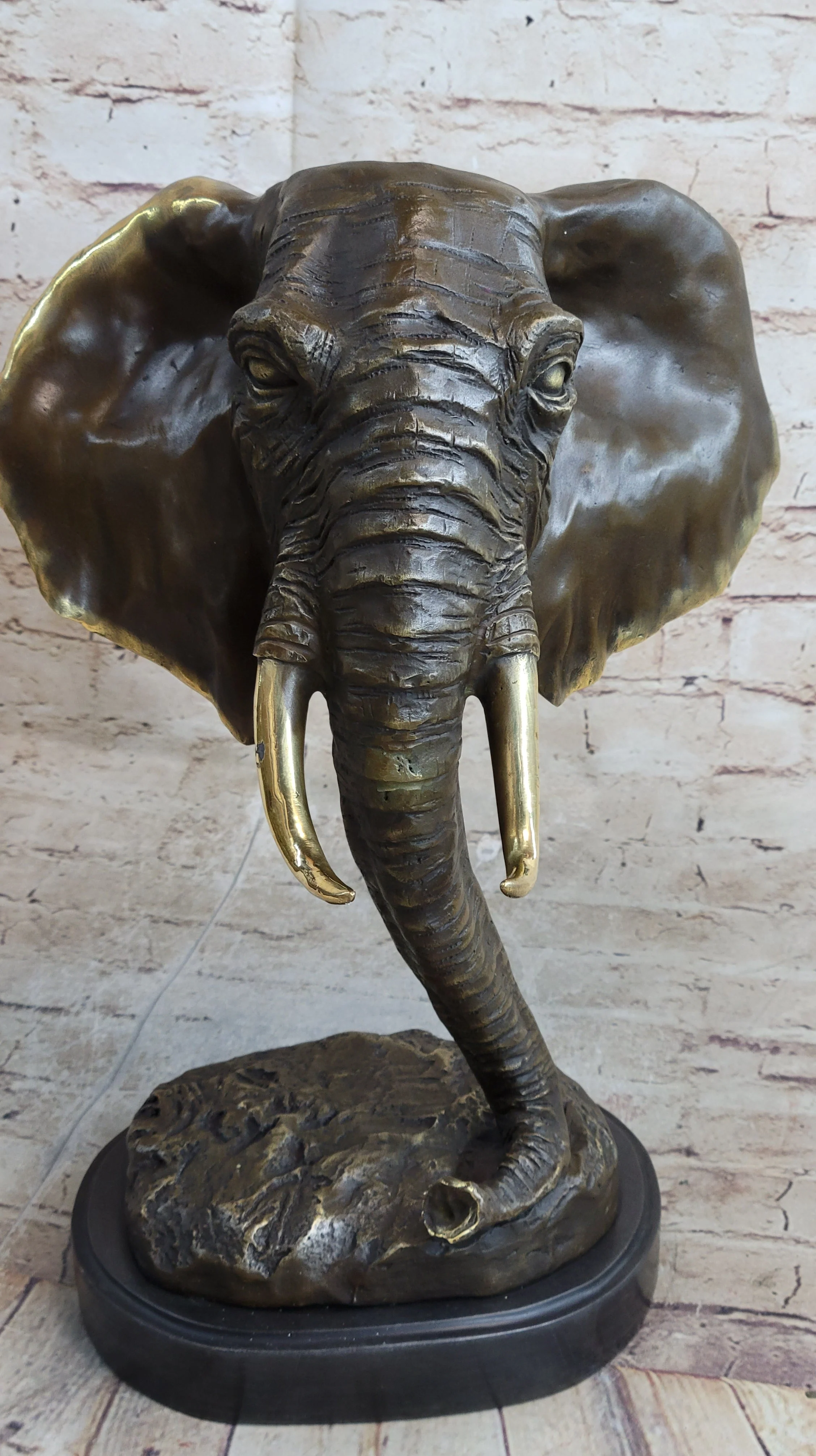 Abstract Floating Elephant Head Bust Bronze Sculpture Statue Art Africa - Image 4