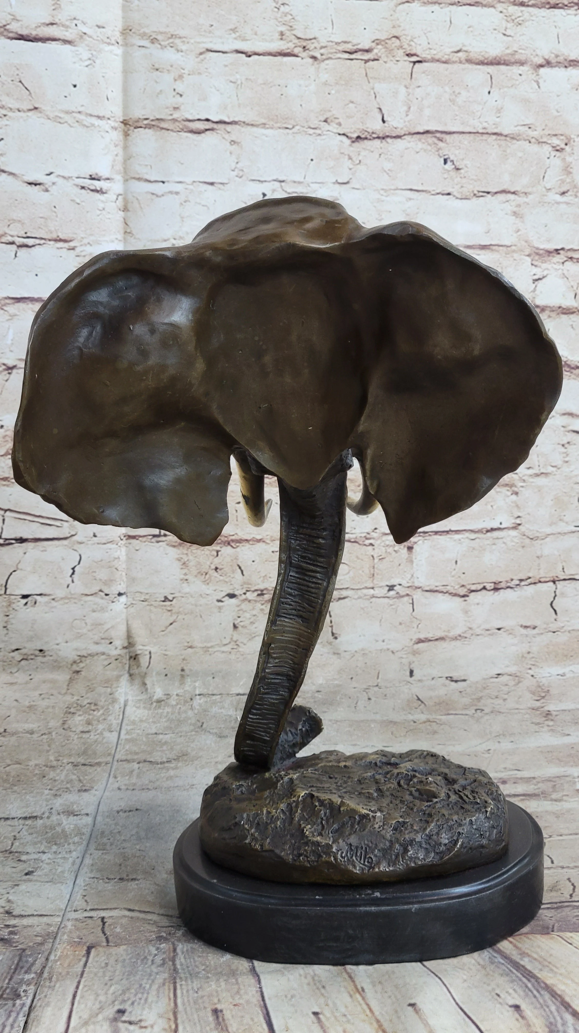 Abstract Floating Elephant Head Bust Bronze Sculpture Statue Art Africa - Image 5