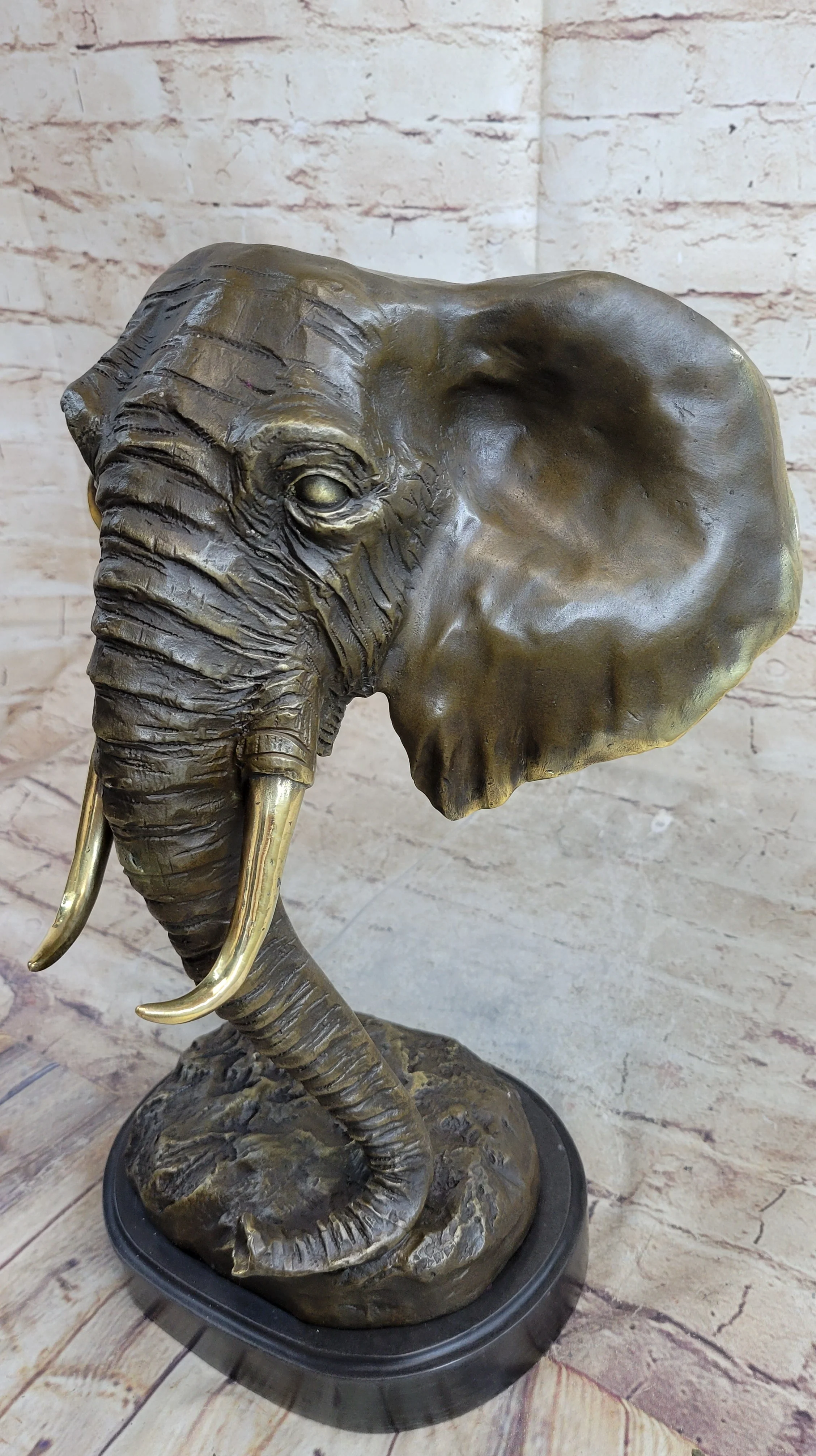 Abstract Floating Elephant Head Bust Bronze Sculpture Statue Art Africa - Image 7