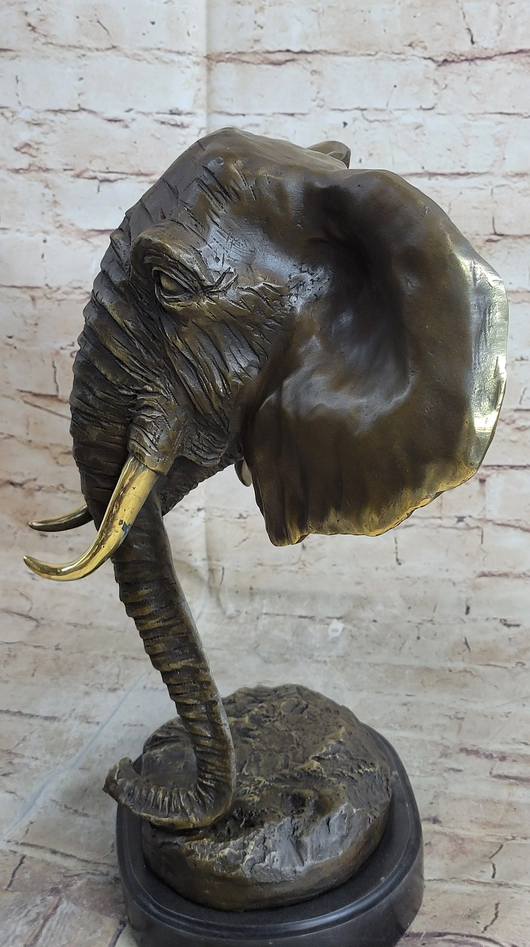 Abstract Floating Elephant Head Bust Bronze Sculpture Statue Art Africa - Image 9