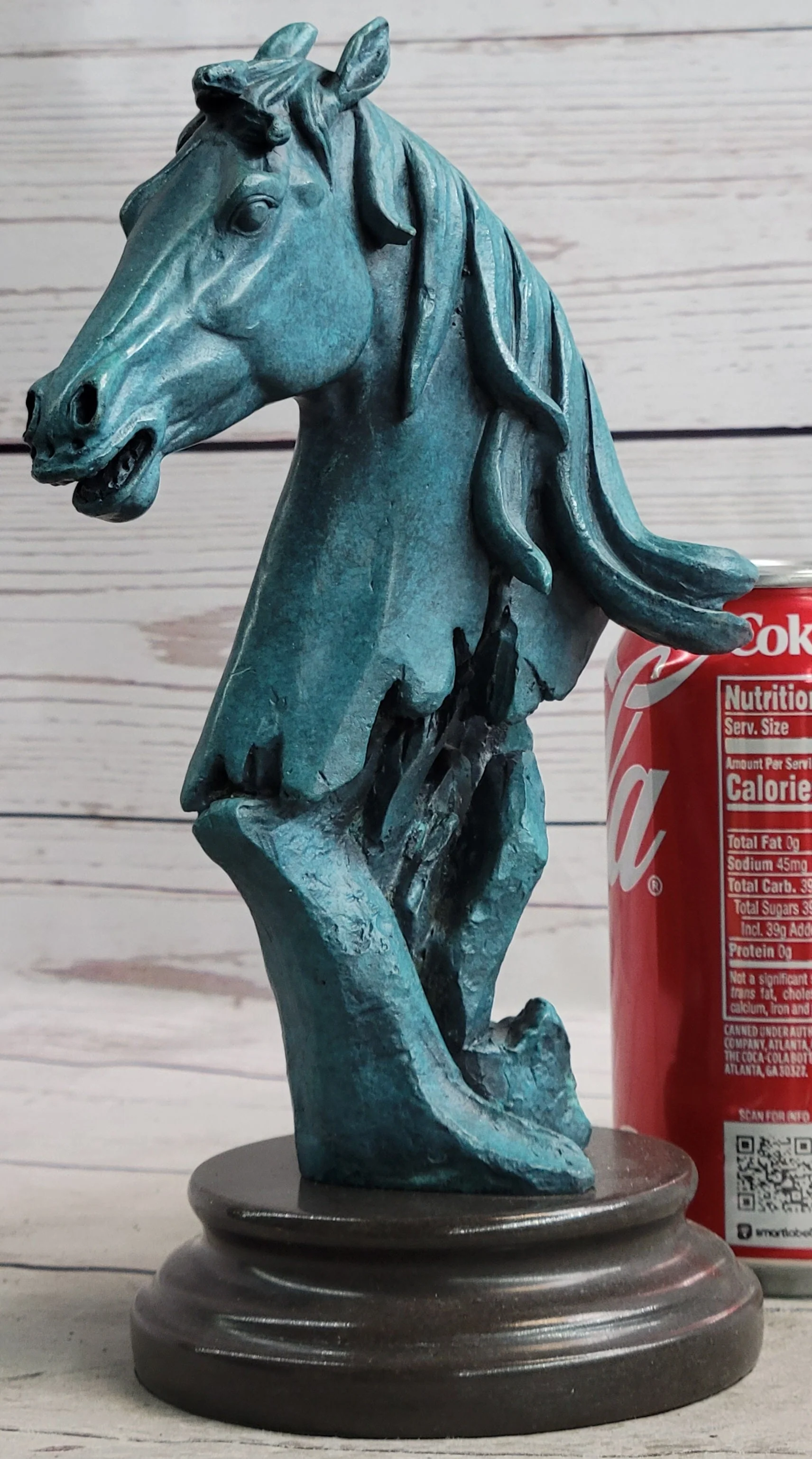 Abstract Horse Head Bust Bronze Sculpture Statue Blue Green Patina Original Art - Image 2