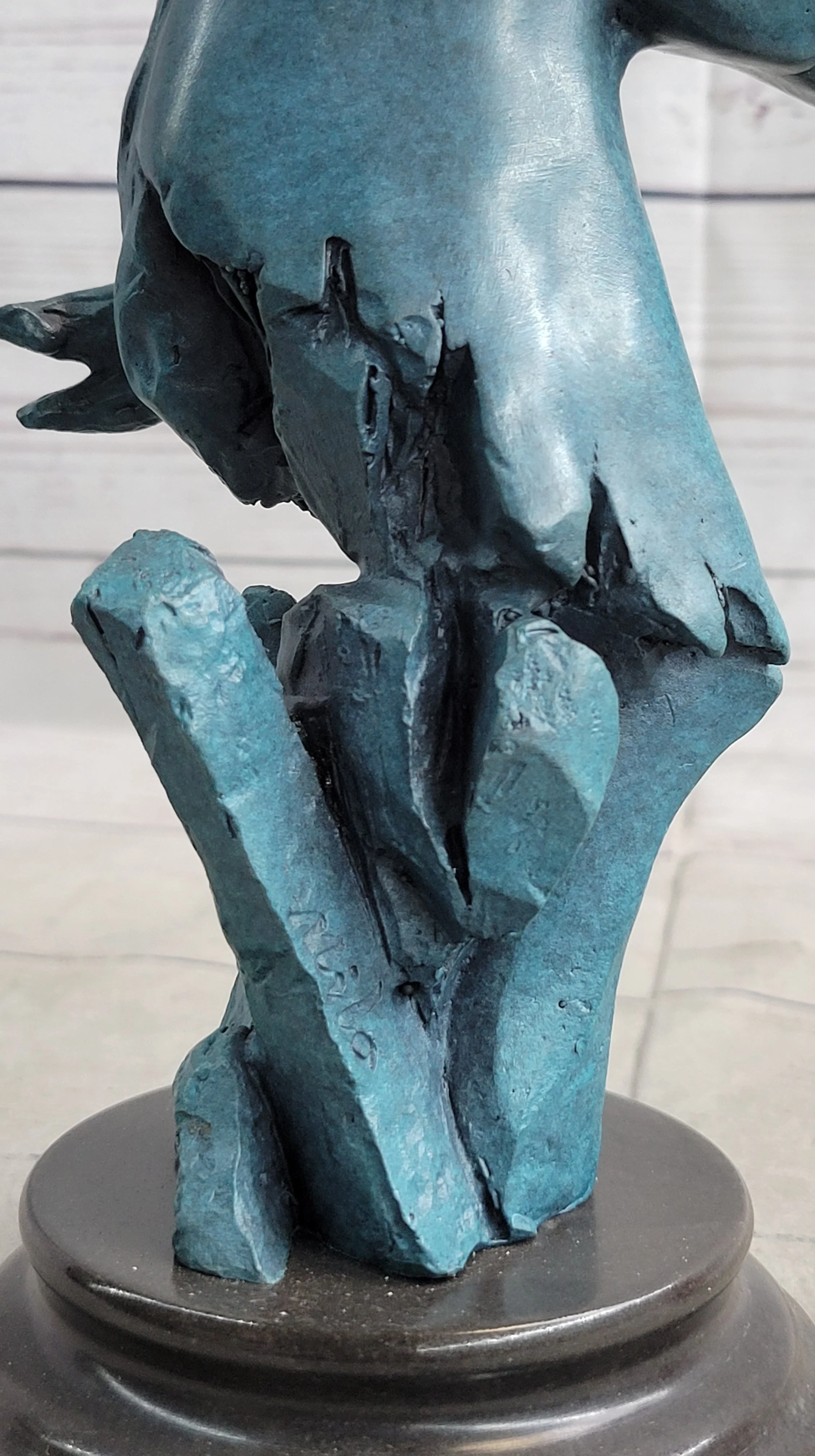 Abstract Horse Head Bust Bronze Sculpture Statue Blue Green Patina Original Art - Image 9