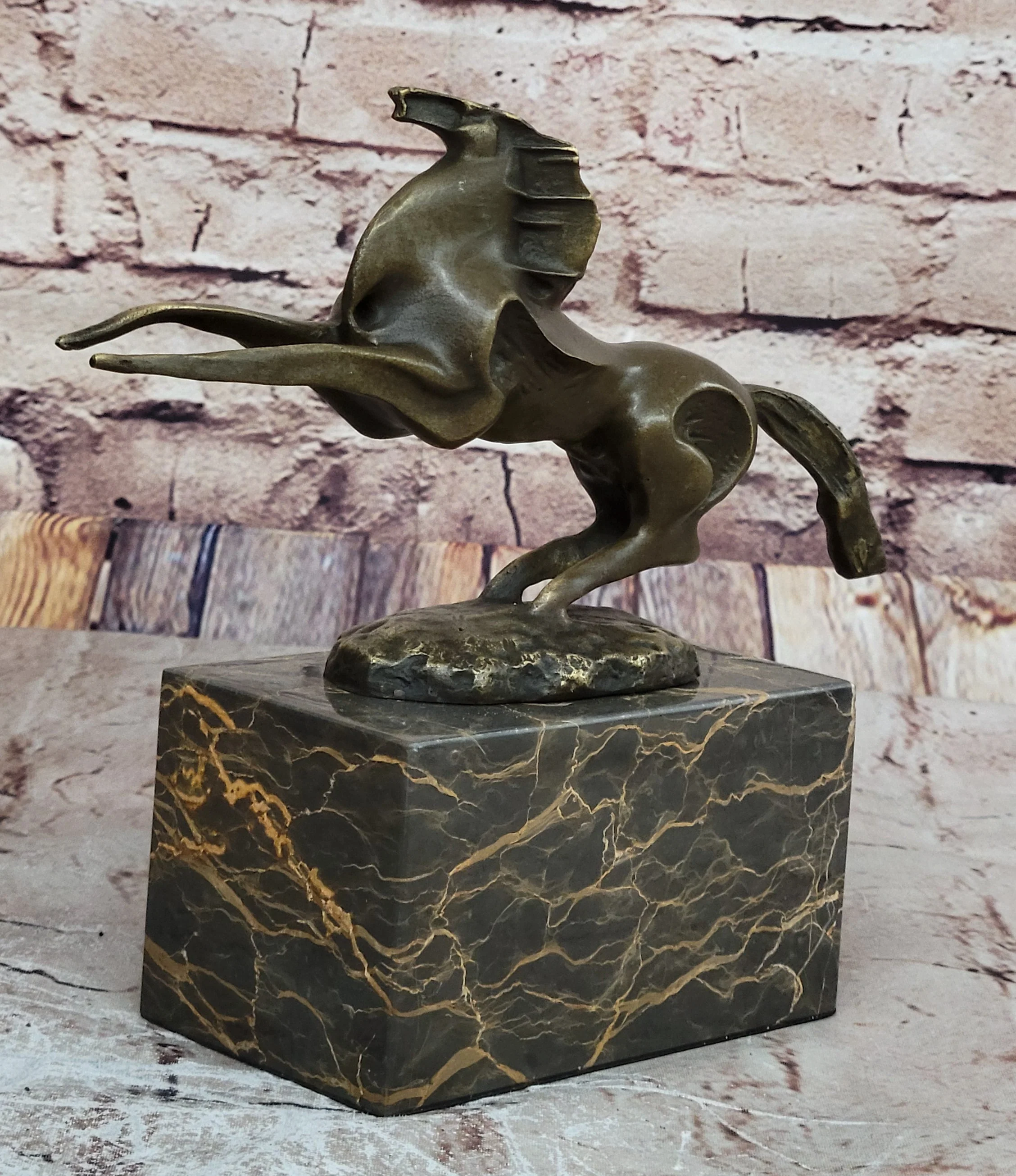 Abstract Modern Contemporary Horse Figurine Bronze Sculpture on Marble Base - Image 3