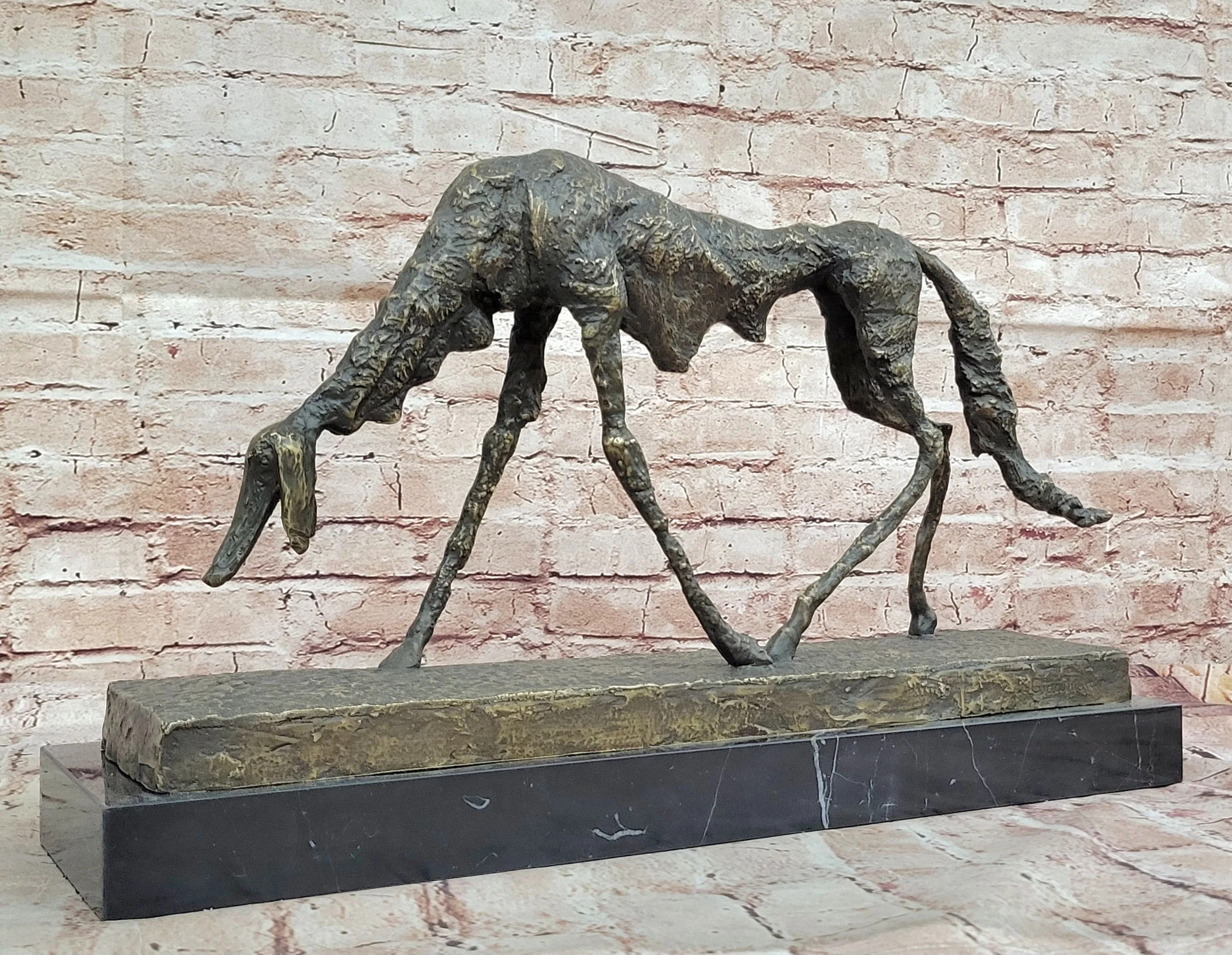 Abstract Surrealist Bronze Dog Sculpture Statue on Marble Base - Image 3