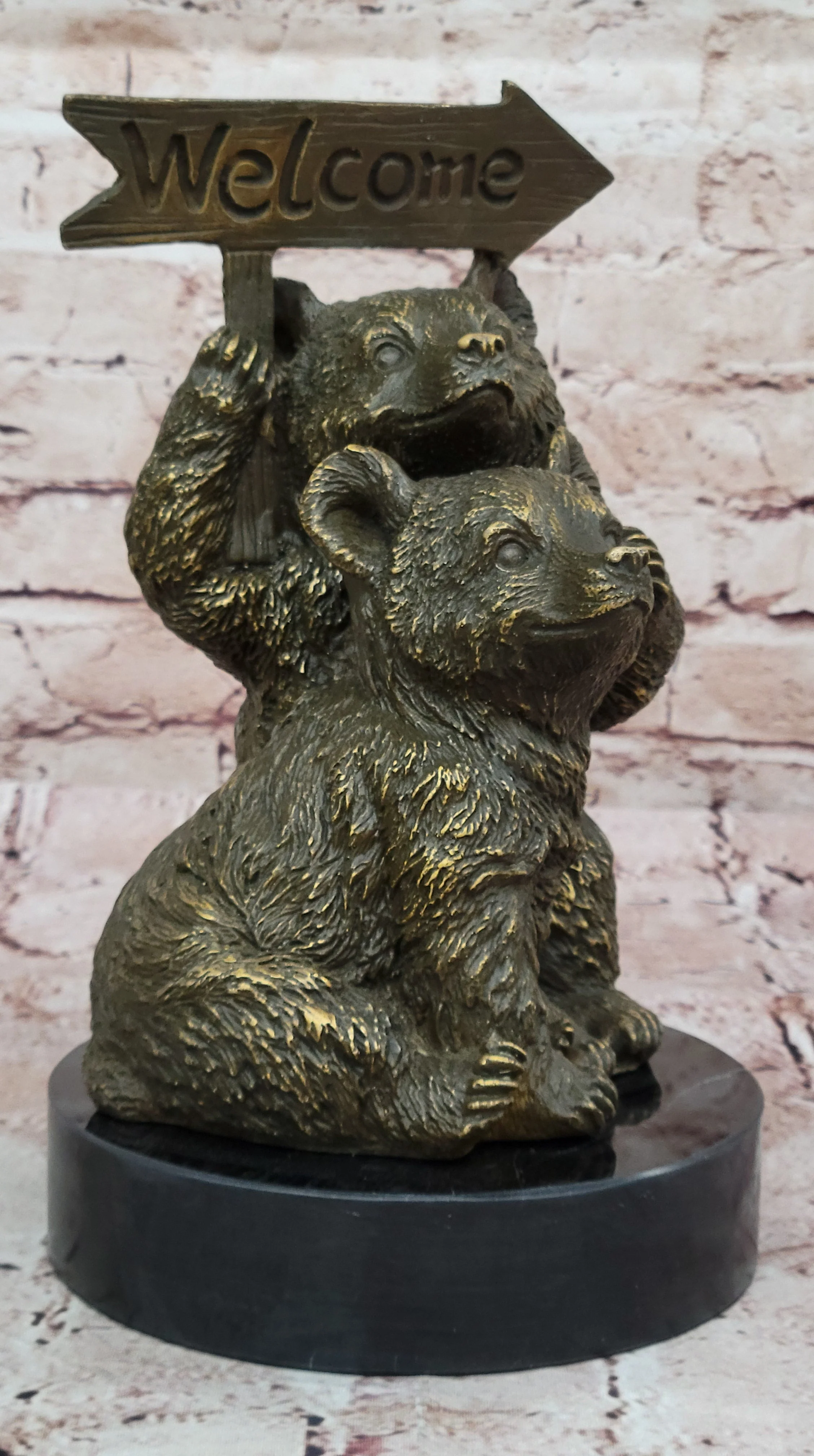 Adorable Bear Cub Welcome Statue; Bronze Finish Home Decor - Image 3