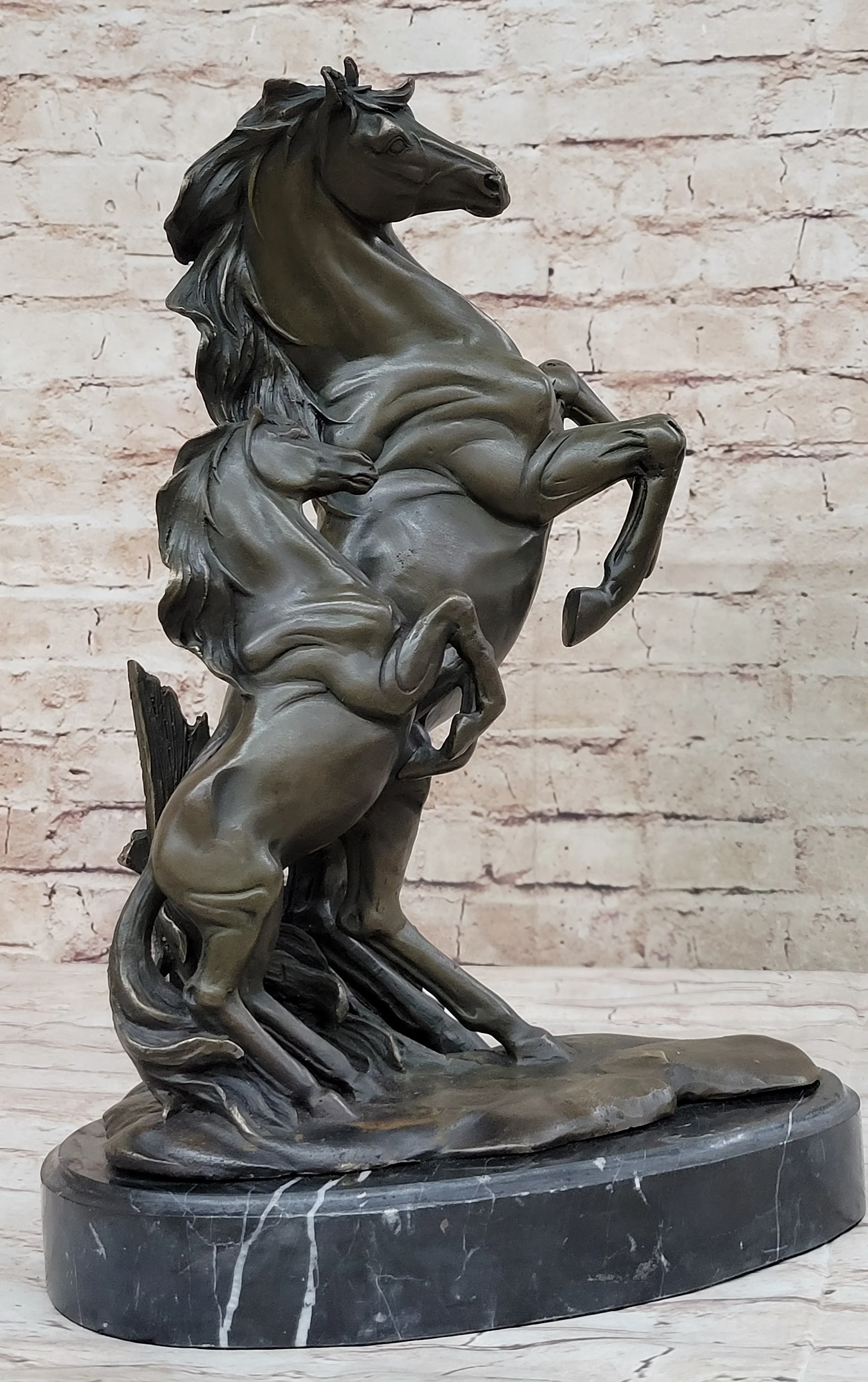 Adult and Baby Horse Pony Dual Rearing Horses Bronze Statue Sculpture Decor - Image 3