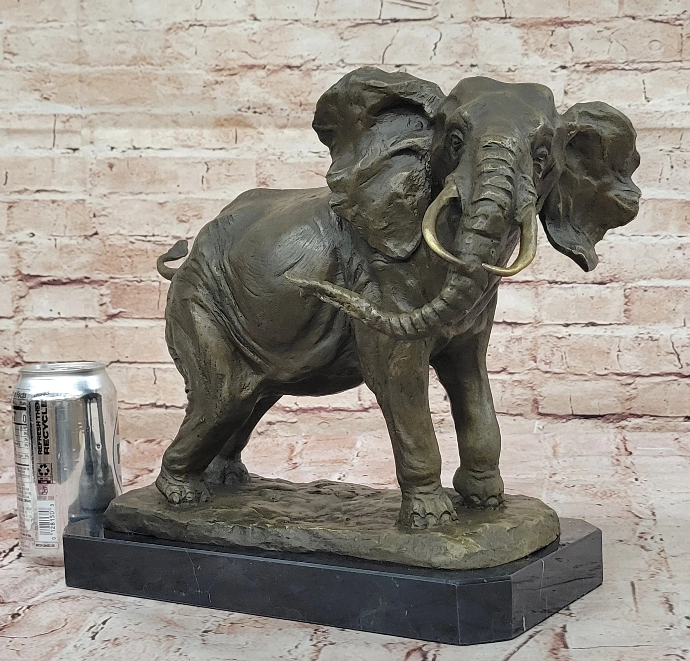 African Elephant Bronze Sculpture; Lifelike Safari Artwork on Marble Base - Image 2