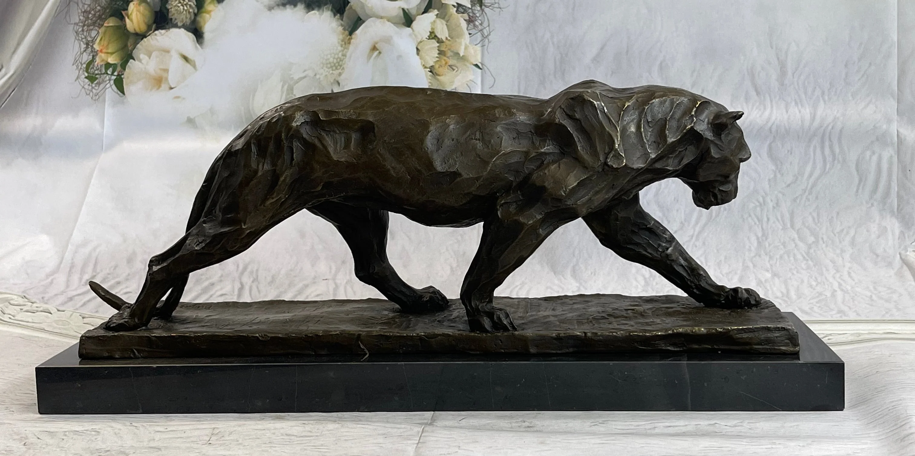 African Lioness Wildlife Animal Bronze Statue Marble Figure Art Decor - Image 6
