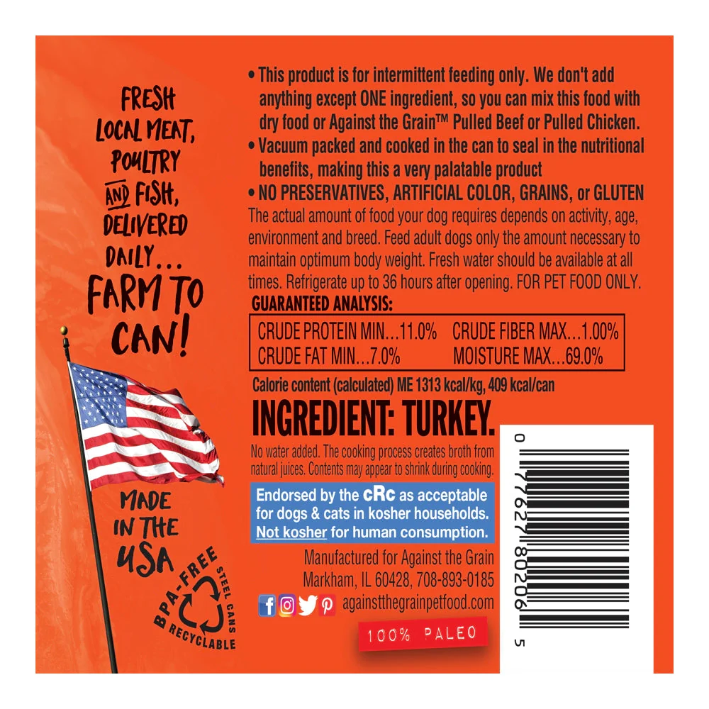 Against The Grain All Life Stages Nothing Else! 100% Turkey Wet Dog Food (11oz) - Image 2