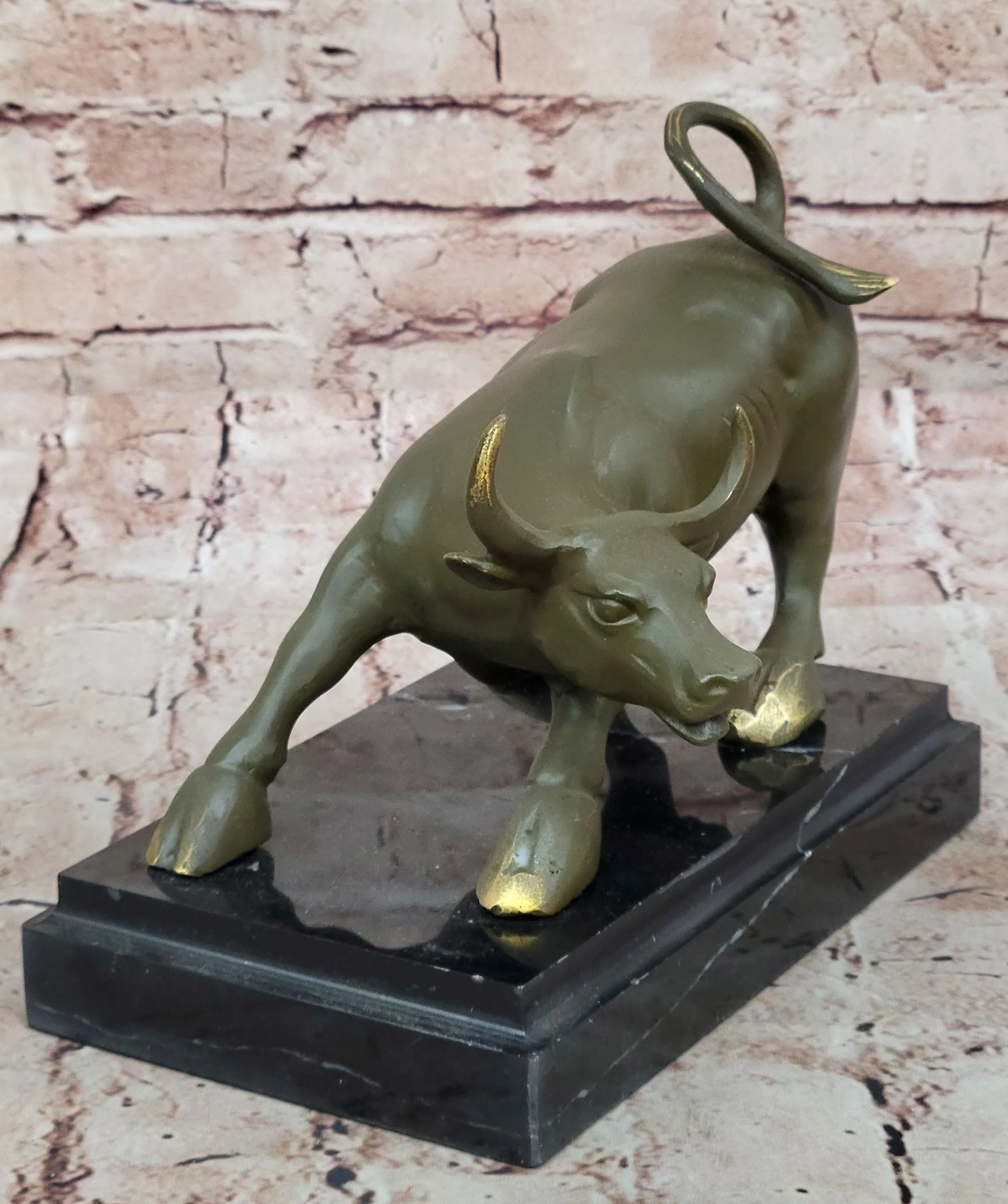 Aggressive Bull Bronze Sculpture on Marble Stand Signed Fisher - Image 4