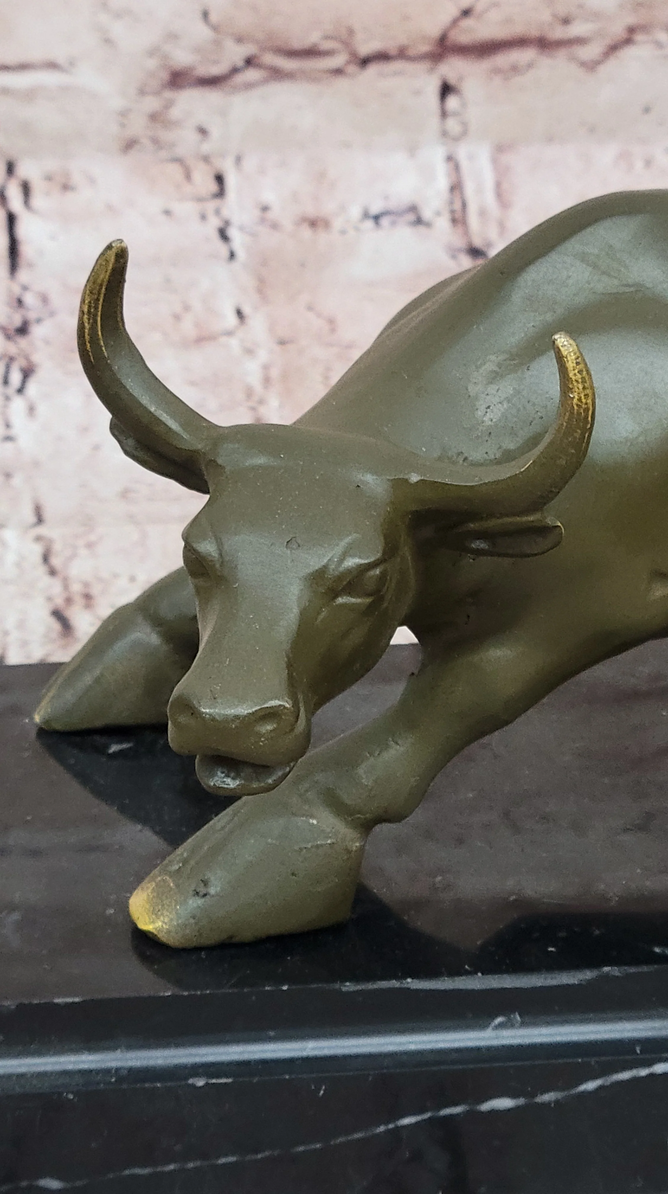 Aggressive Bull Bronze Sculpture on Marble Stand Signed Fisher - Image 8