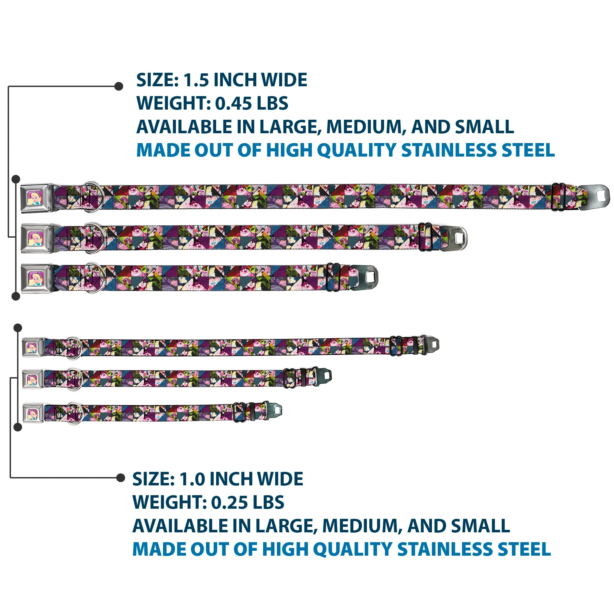 Alice/Cards Full Color Pinks Seatbelt Buckle Collar - Alice in Wonderland Kaleidoscope Scenes - Image 3