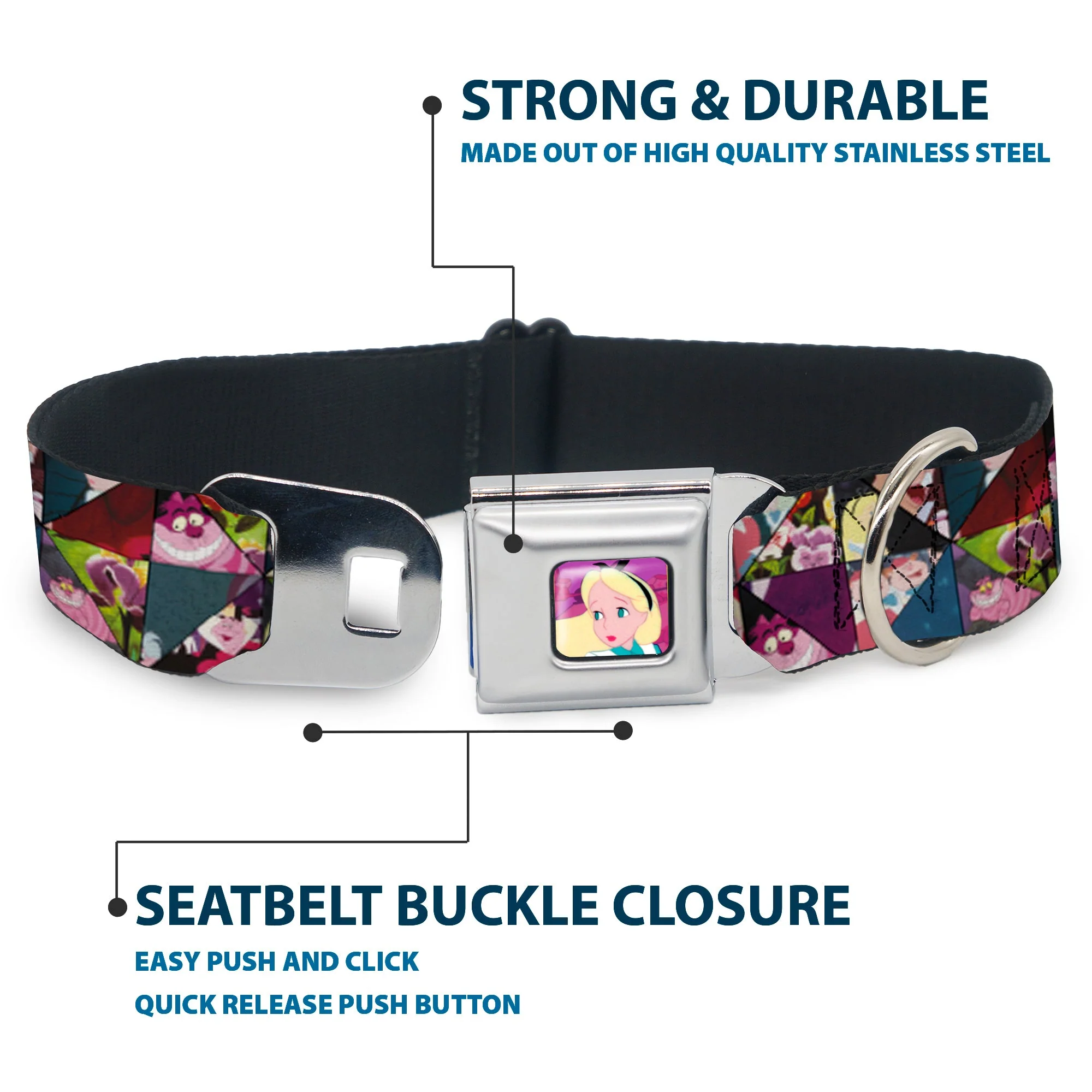 Alice/Cards Full Color Pinks Seatbelt Buckle Collar - Alice in Wonderland Kaleidoscope Scenes - Image 4