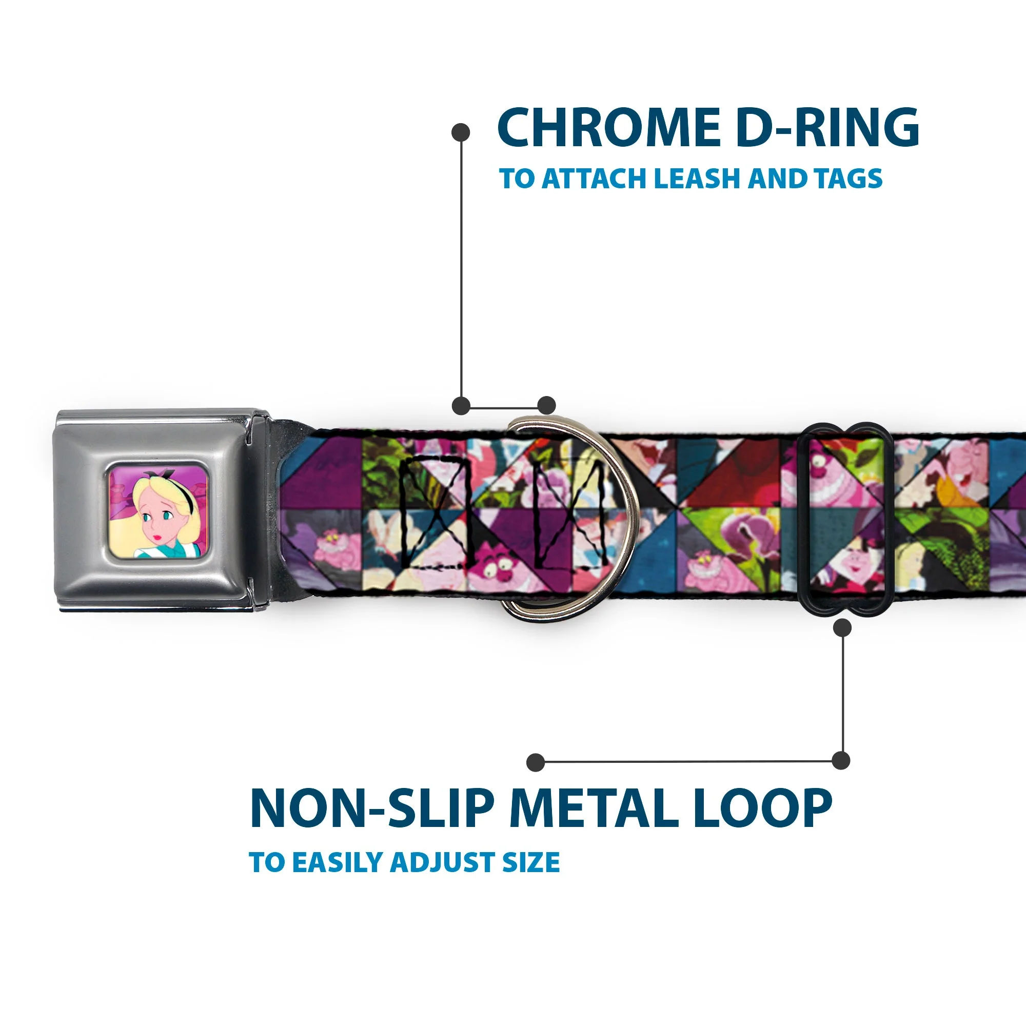 Alice/Cards Full Color Pinks Seatbelt Buckle Collar - Alice in Wonderland Kaleidoscope Scenes - Image 5
