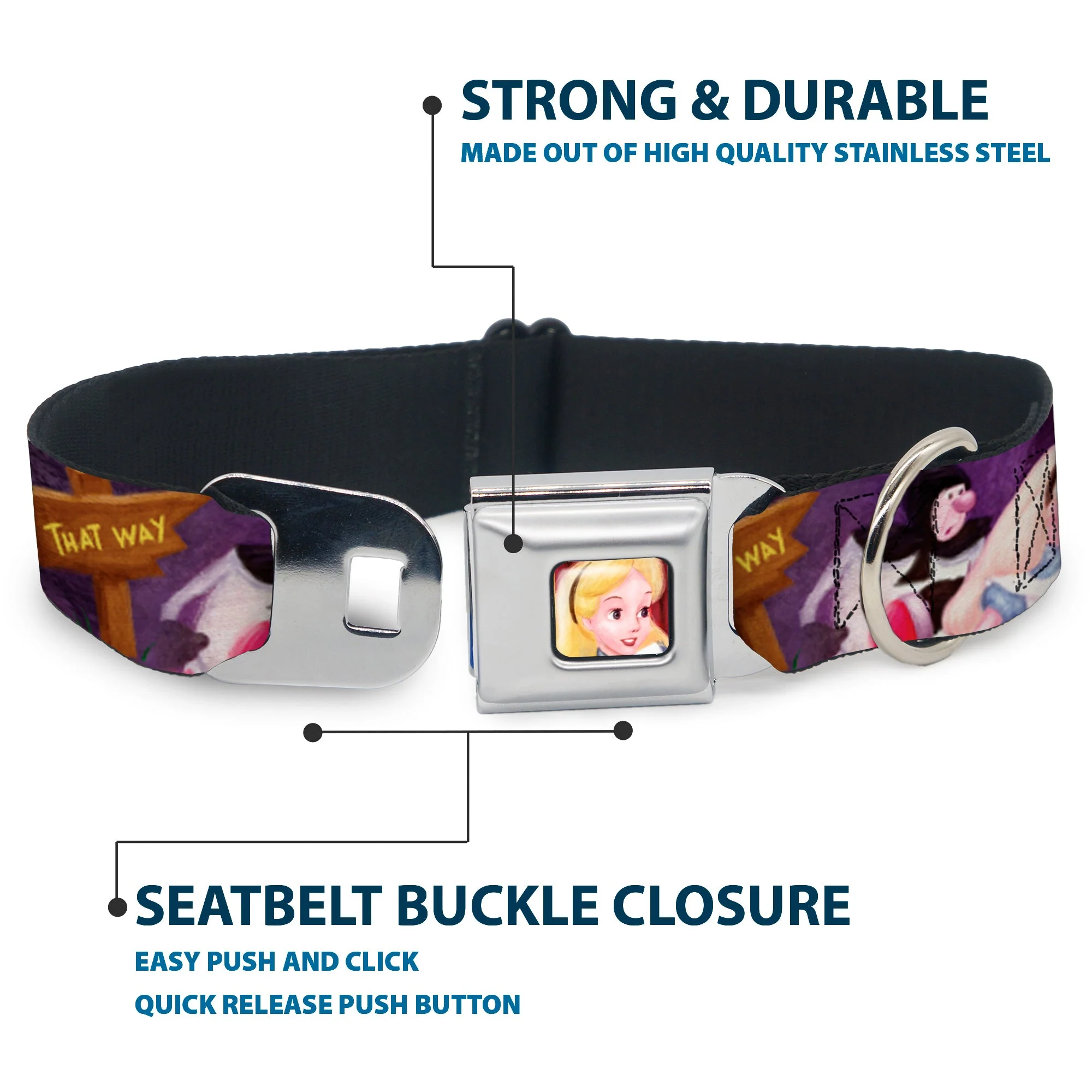 Alice Face Full Color Red Seatbelt Buckle Collar - Alice & the Queen of Hearts Scenes - Image 4