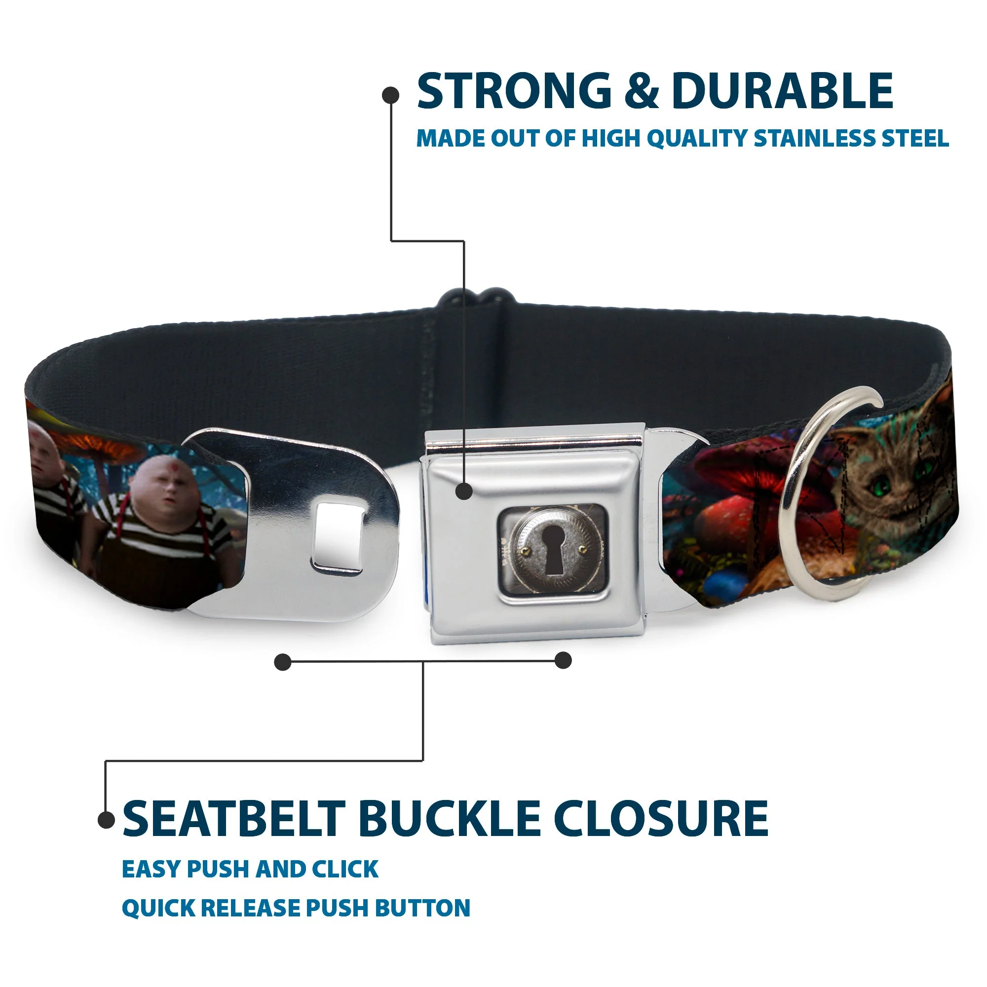 Alice Keyhole Full Color Grays Seatbelt Buckle Collar - Alice in Wonderland Movie Encounters - Image 4