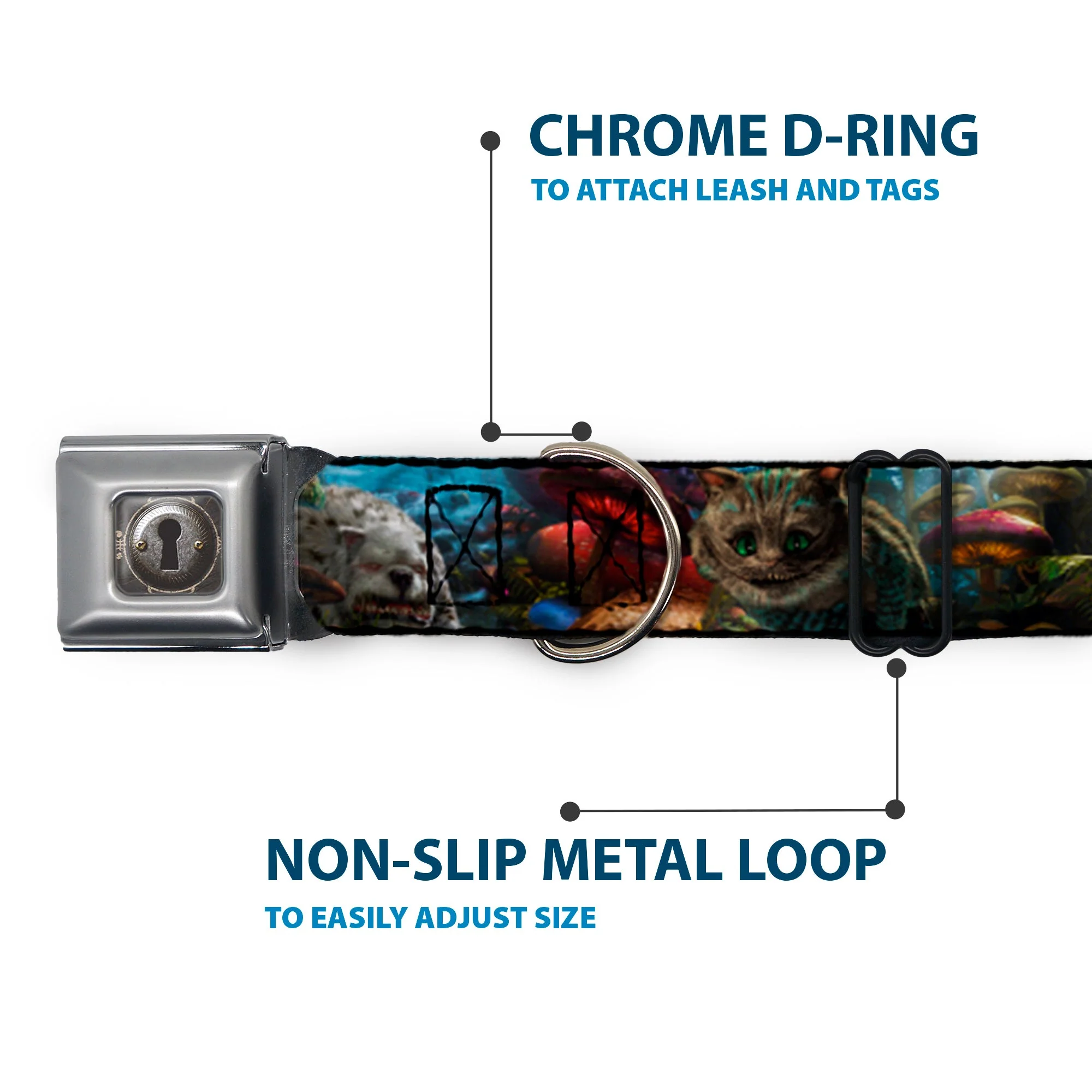 Alice Keyhole Full Color Grays Seatbelt Buckle Collar - Alice in Wonderland Movie Encounters - Image 5