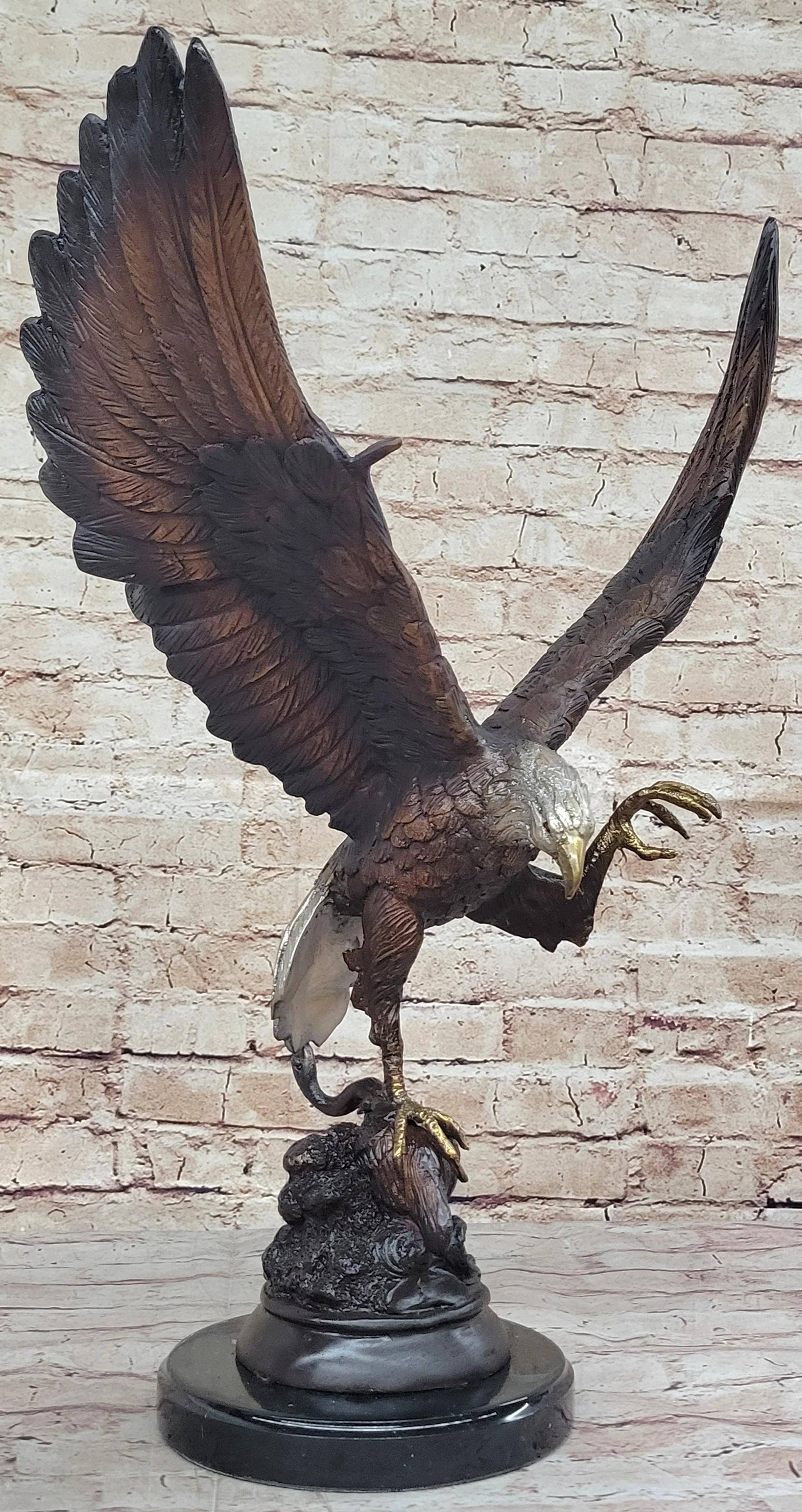 American Bald Eagle Bronze Statue Sculpture Figure by Moigniez 22" x 17"