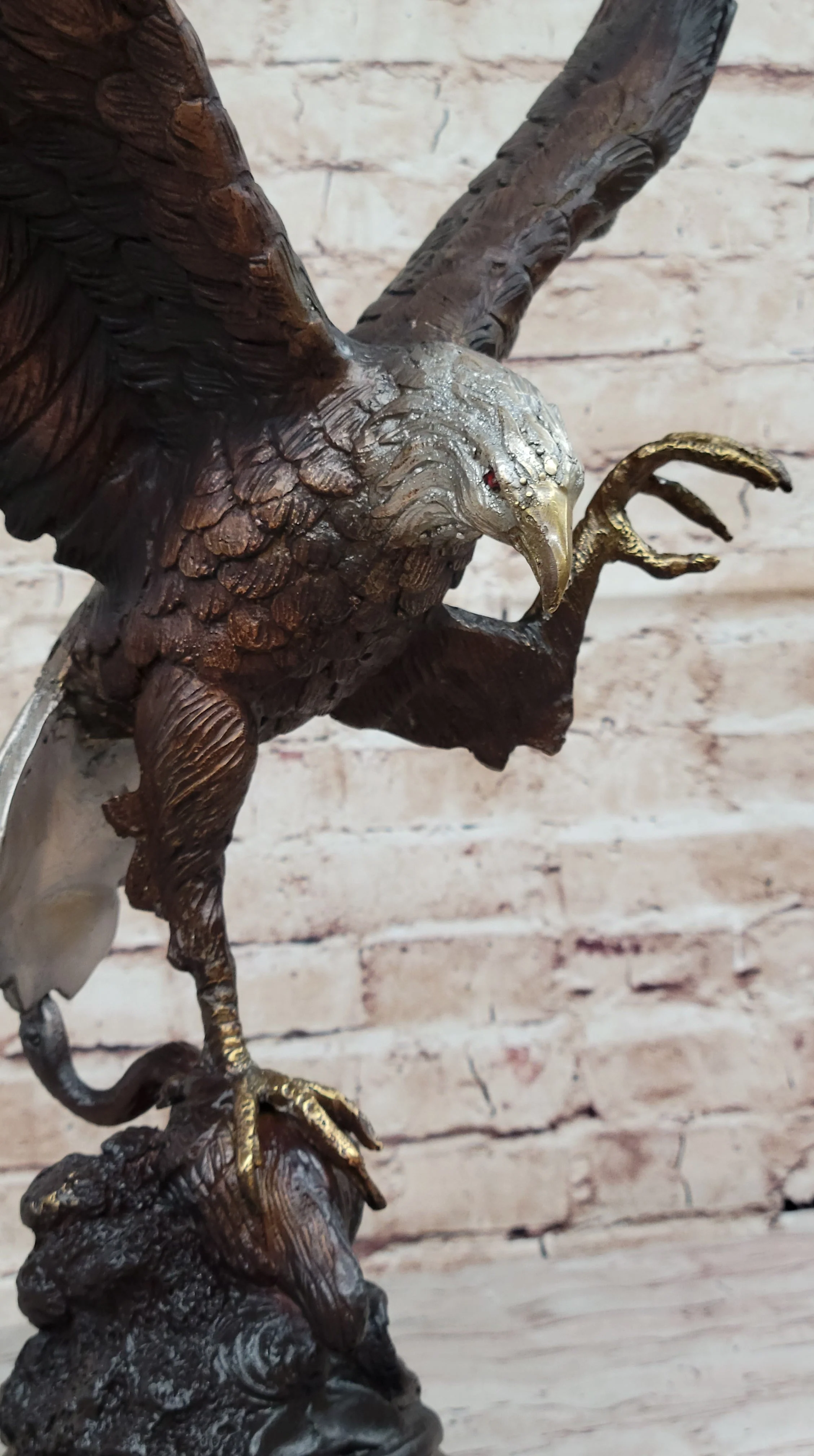 American Bald Eagle Bronze Statue Sculpture Figure by Moigniez 22" x 17" - Image 6