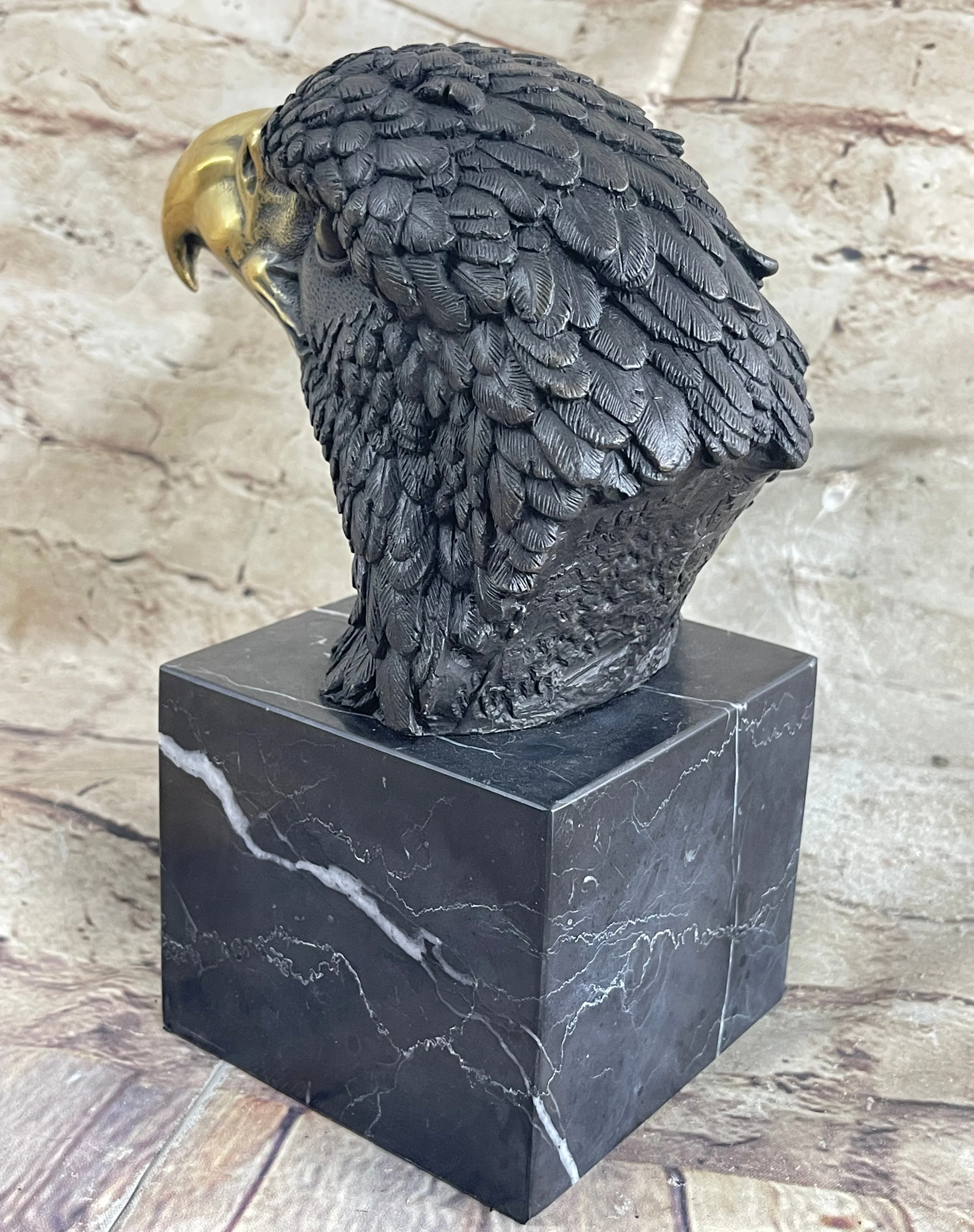 American Bald Eagle Head Bronze Metal Bust Sculpture Statue on Marble Base by Milo - Image 4