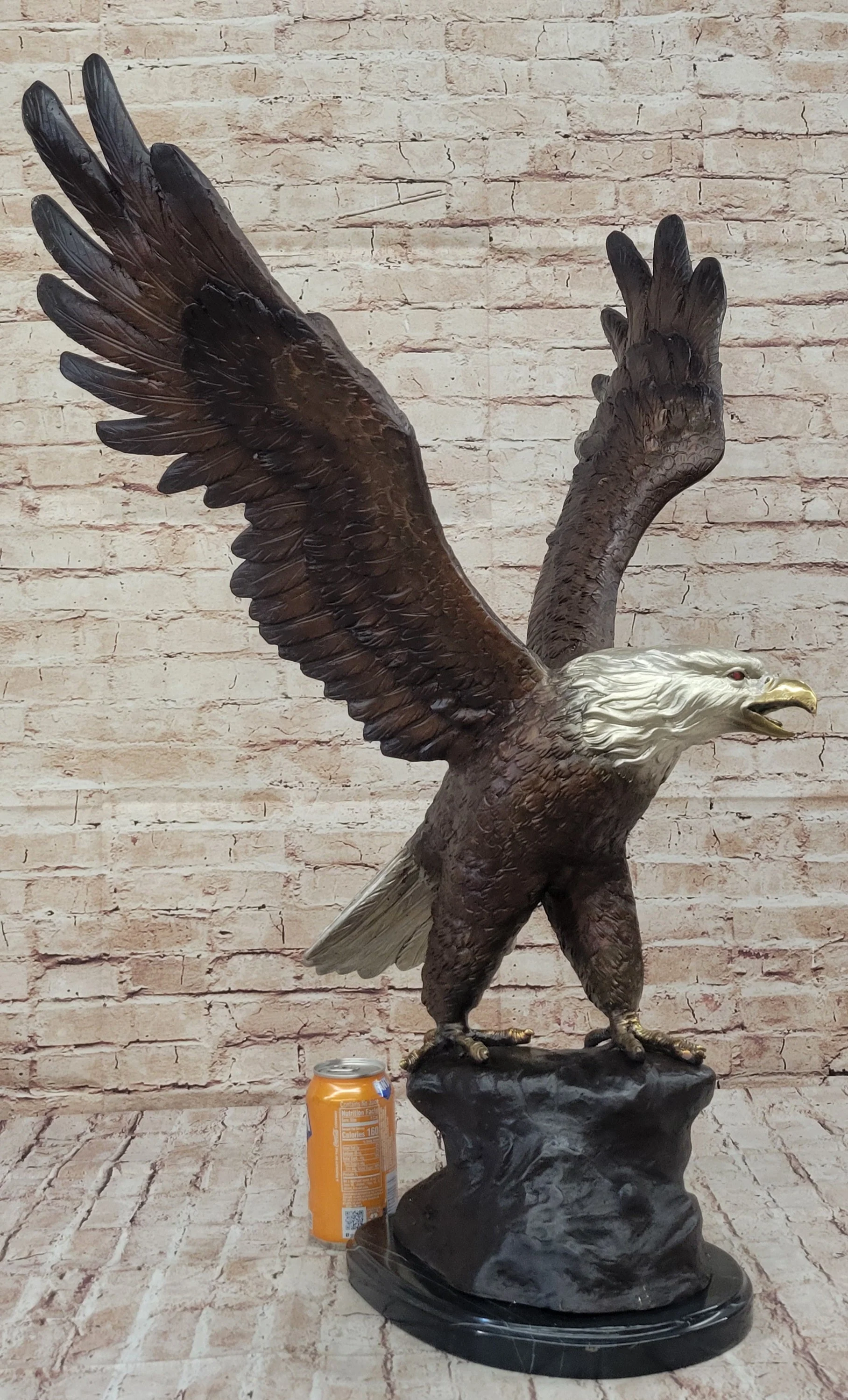 American Bald Eagle Outstretched Wings Bronze Statue Sculpture Figure Marble Base 33" x 19" - Image 2