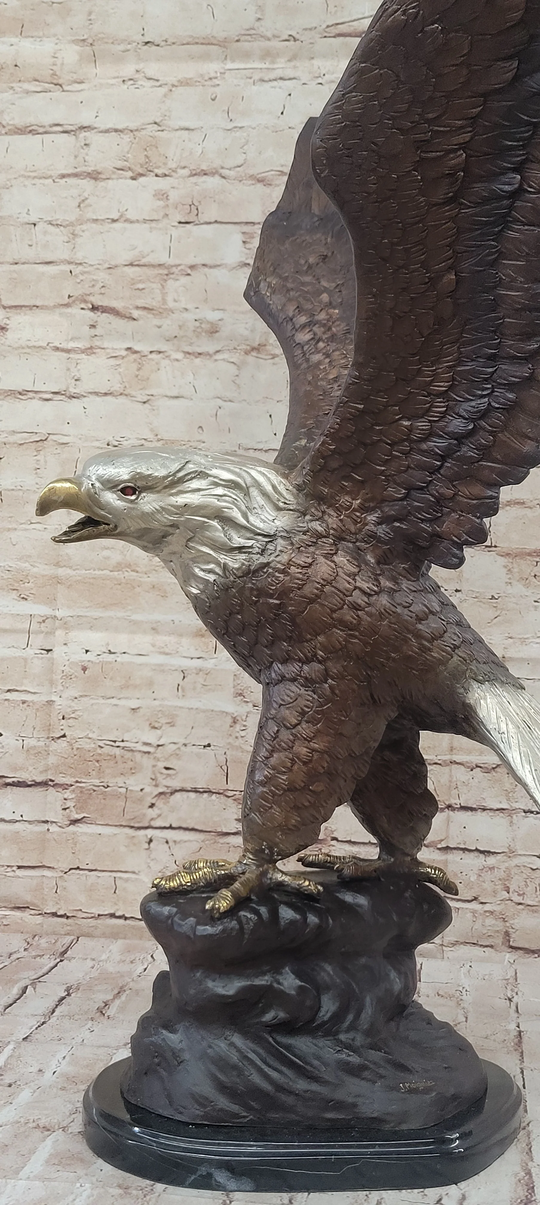American Bald Eagle Outstretched Wings Bronze Statue Sculpture Figure Marble Base 33" x 19" - Image 7
