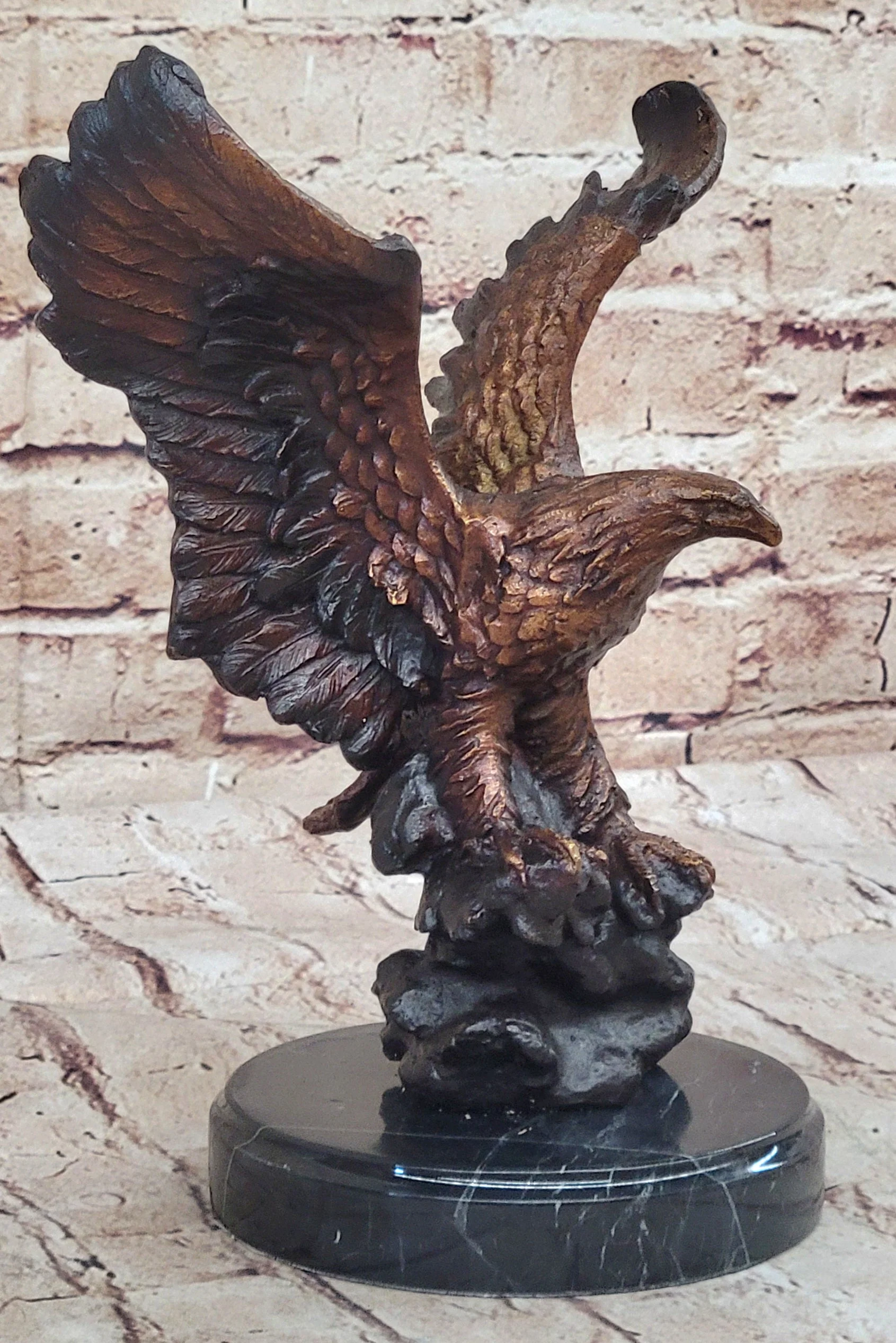 American Bald Eagle with Wings Spread Hot Cast Bronze Sculpture on Marble Base - Image 3