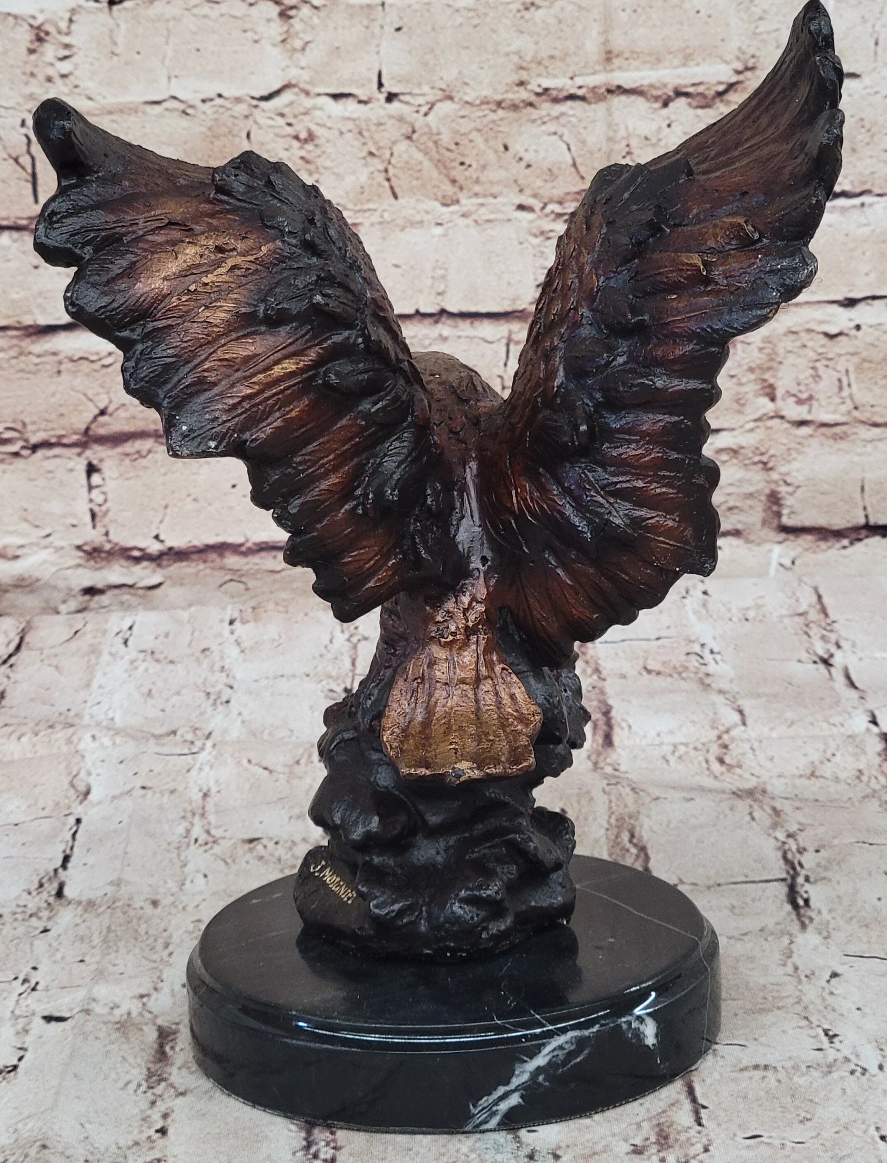American Bald Eagle with Wings Spread Hot Cast Bronze Sculpture on Marble Base - Image 6
