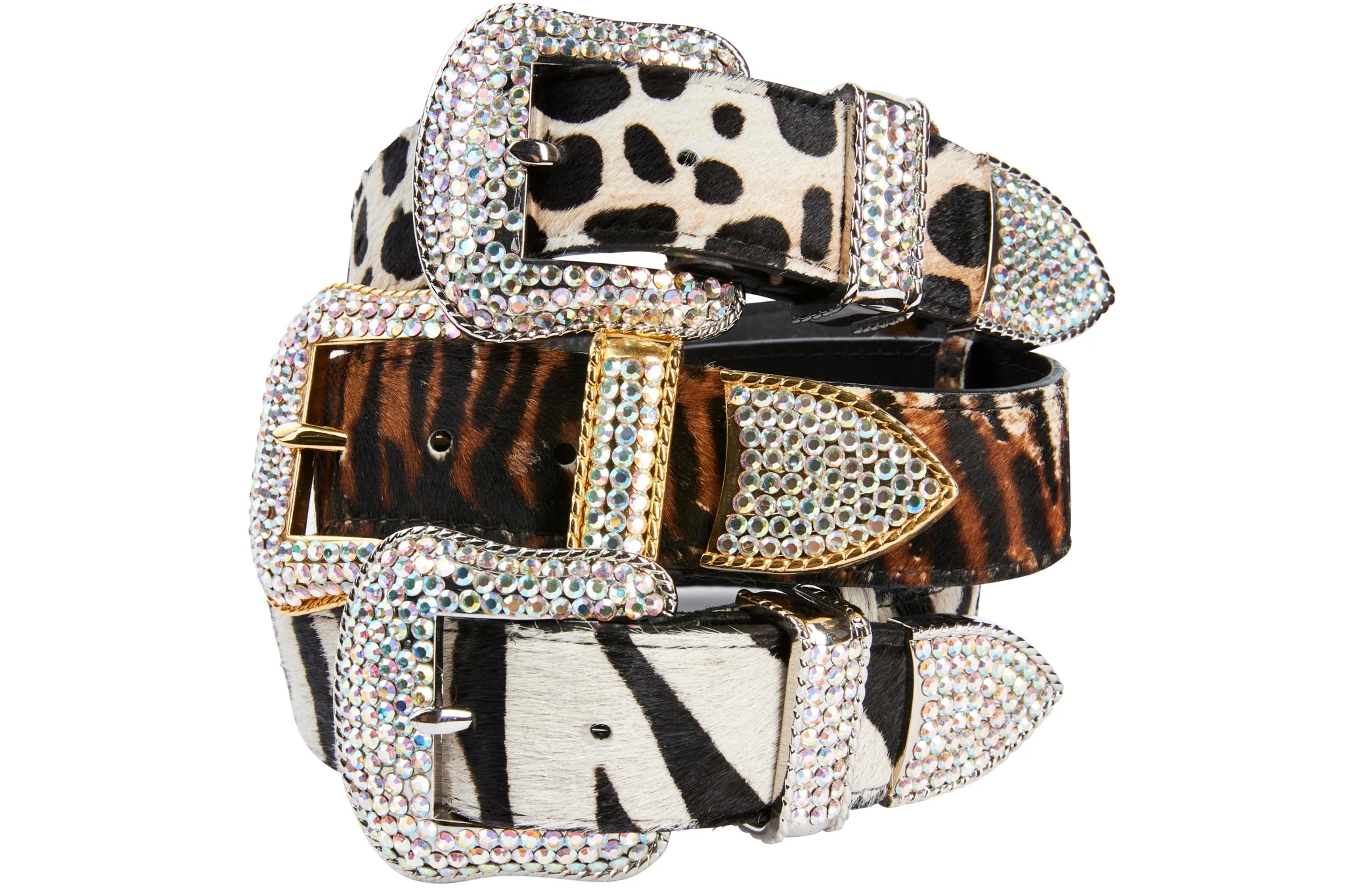 Animal Print Italian Leather Swarovski Crystal Hardware Set Of 3 - Image 3