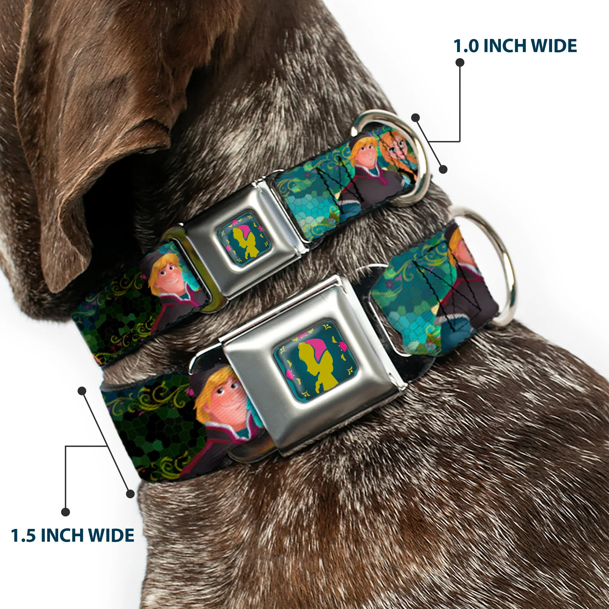 Anna Silhouette Full Color Blues Green Pink Seatbelt Buckle Collar - Anna & Hans/Anna & Kristoff Poses - Image 2