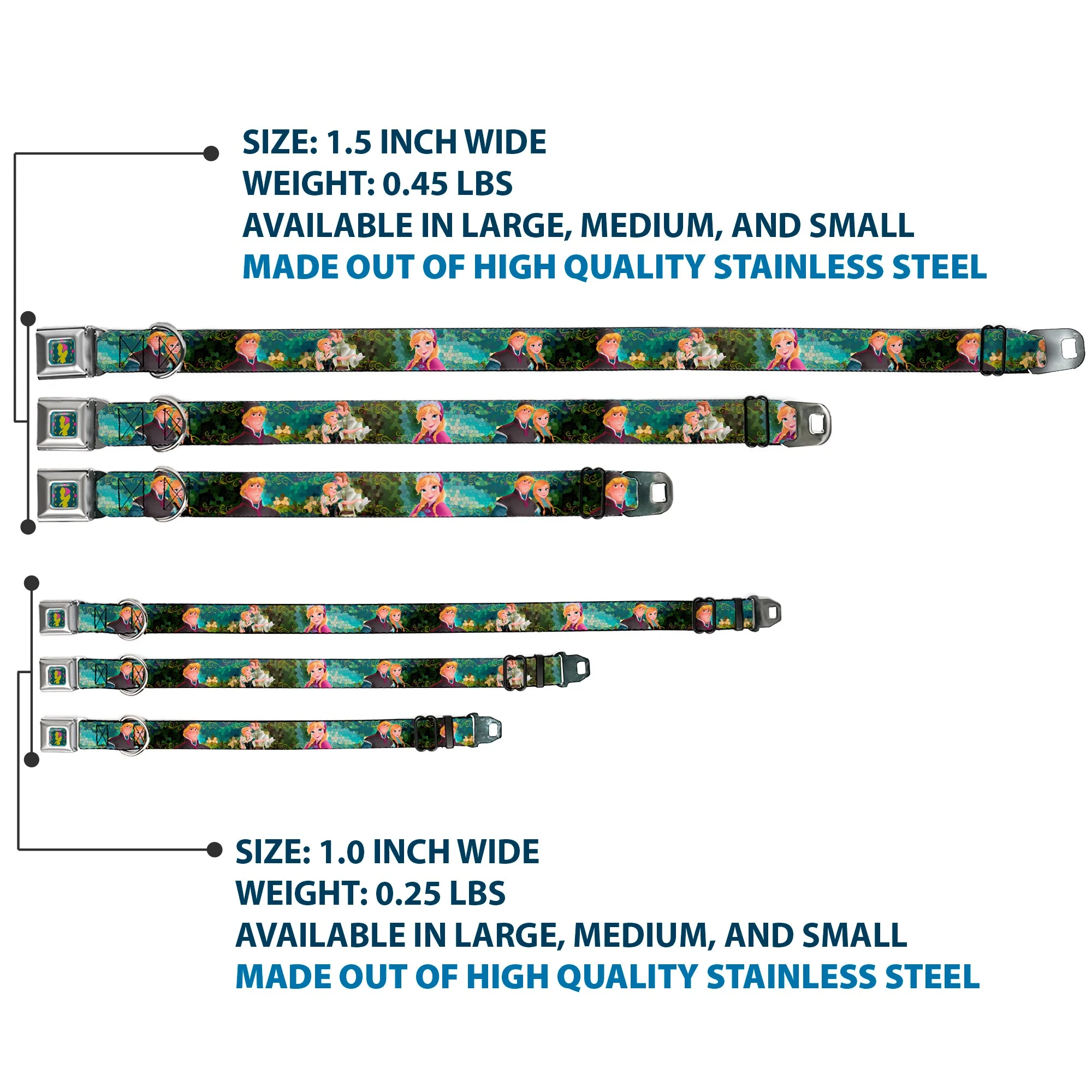 Anna Silhouette Full Color Blues Green Pink Seatbelt Buckle Collar - Anna & Hans/Anna & Kristoff Poses - Image 3