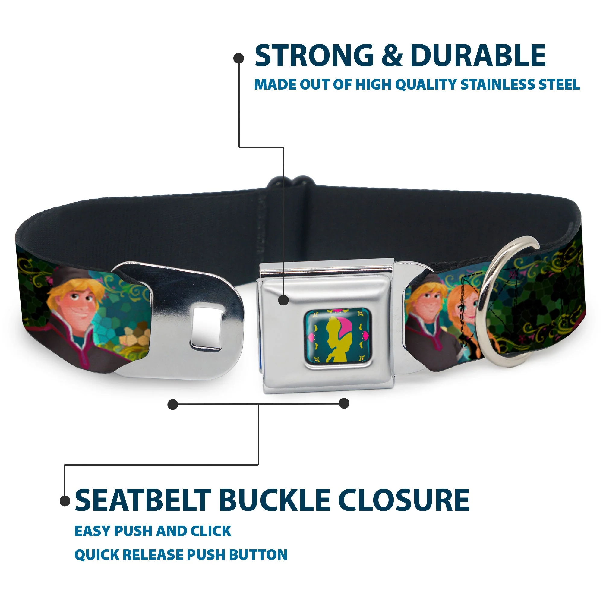 Anna Silhouette Full Color Blues Green Pink Seatbelt Buckle Collar - Anna & Hans/Anna & Kristoff Poses - Image 4
