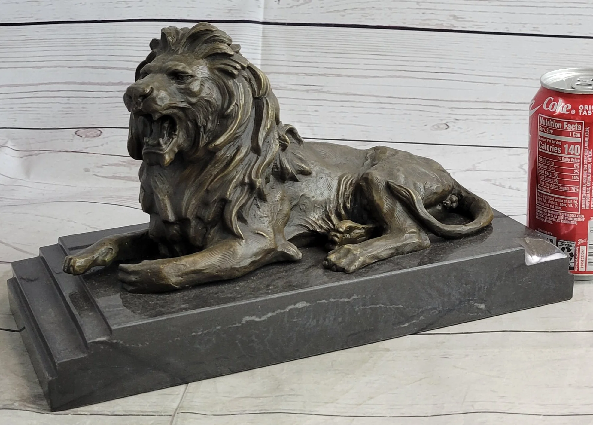 Antoine Barye Recumbent Guardian Lion; Classic Bronze Sculpture on Marble Base - Image 2