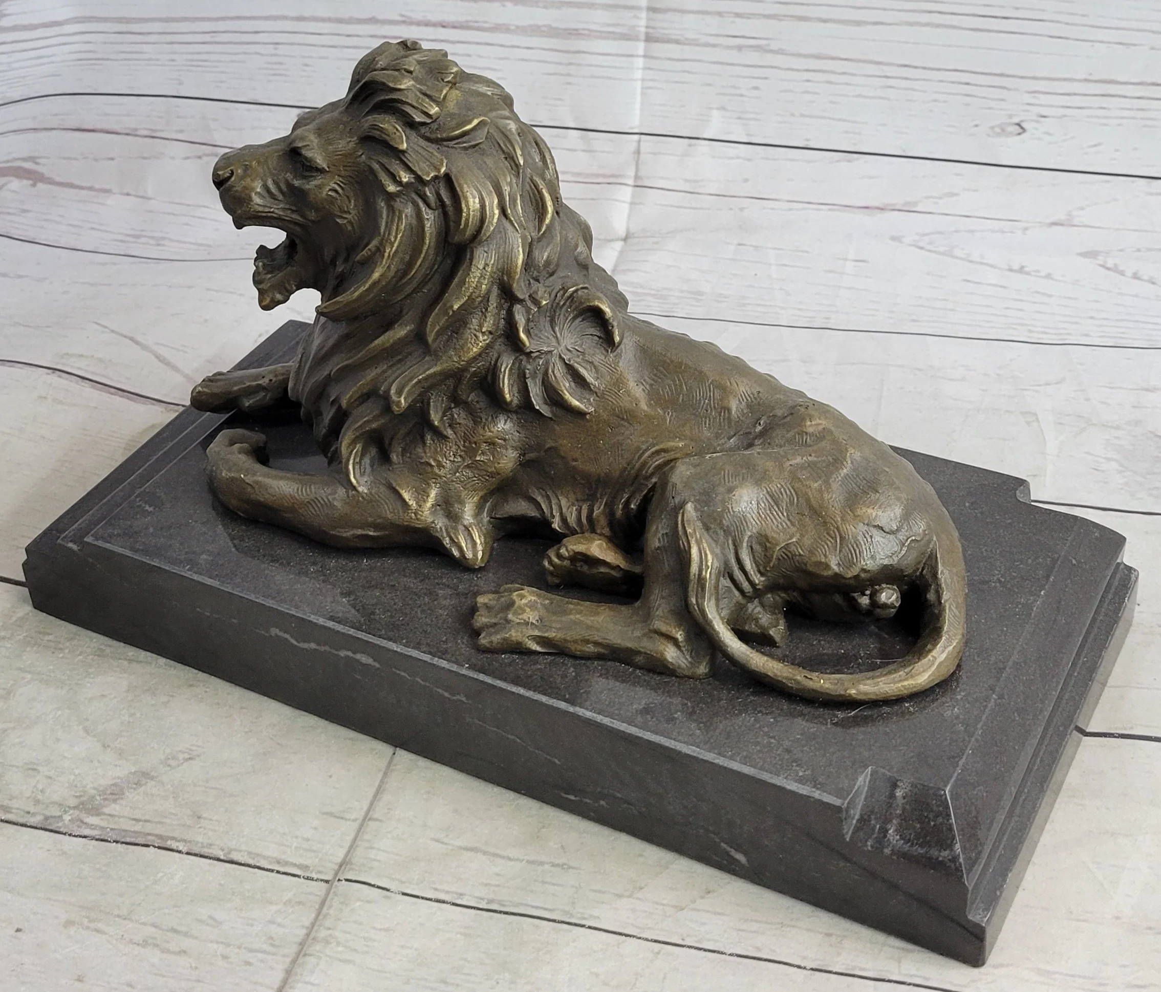 Antoine Barye Recumbent Guardian Lion; Classic Bronze Sculpture on Marble Base - Image 4