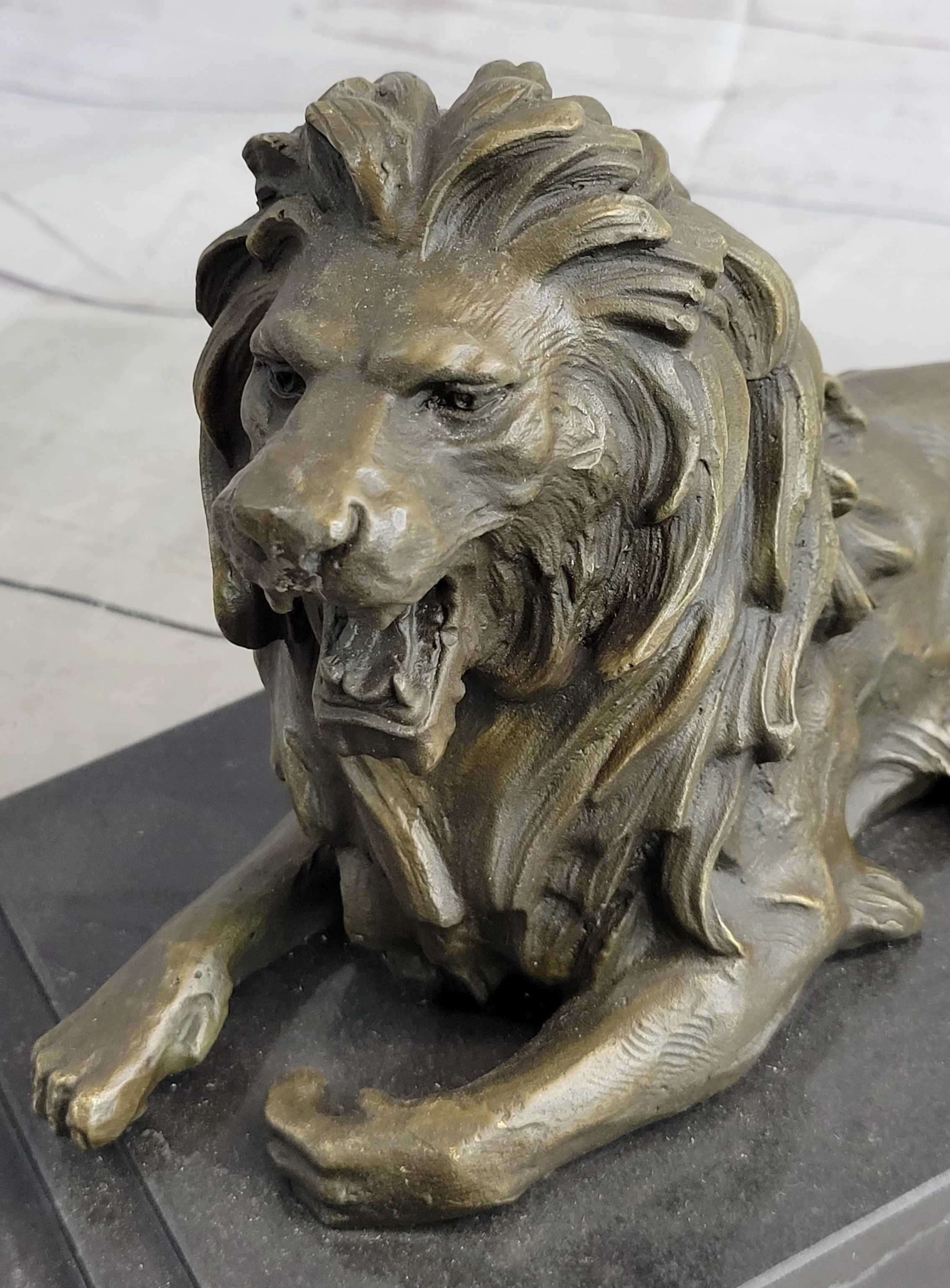 Antoine Barye Recumbent Guardian Lion; Classic Bronze Sculpture on Marble Base - Image 7