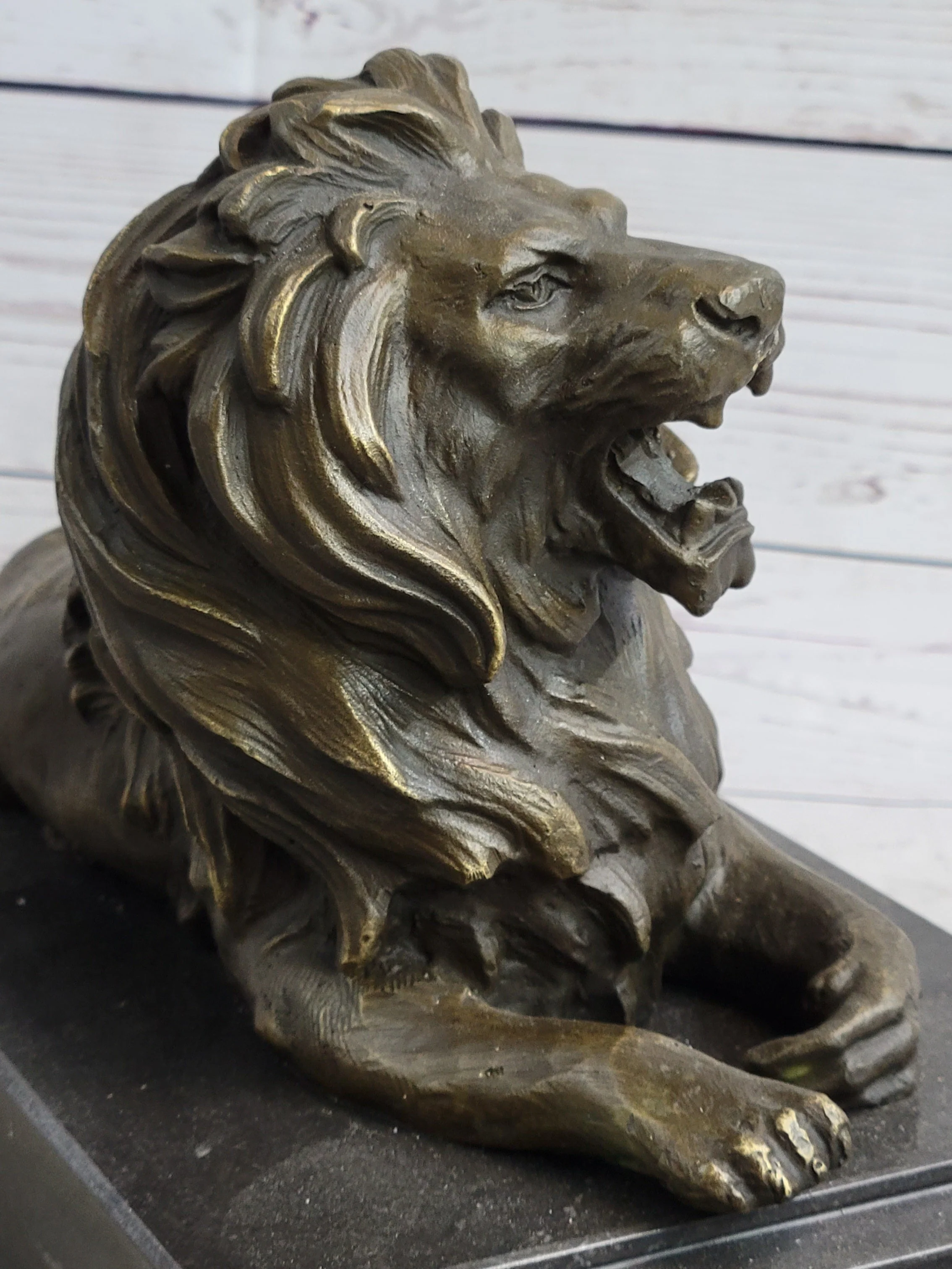 Antoine Barye Recumbent Guardian Lion; Classic Bronze Sculpture on Marble Base - Image 9