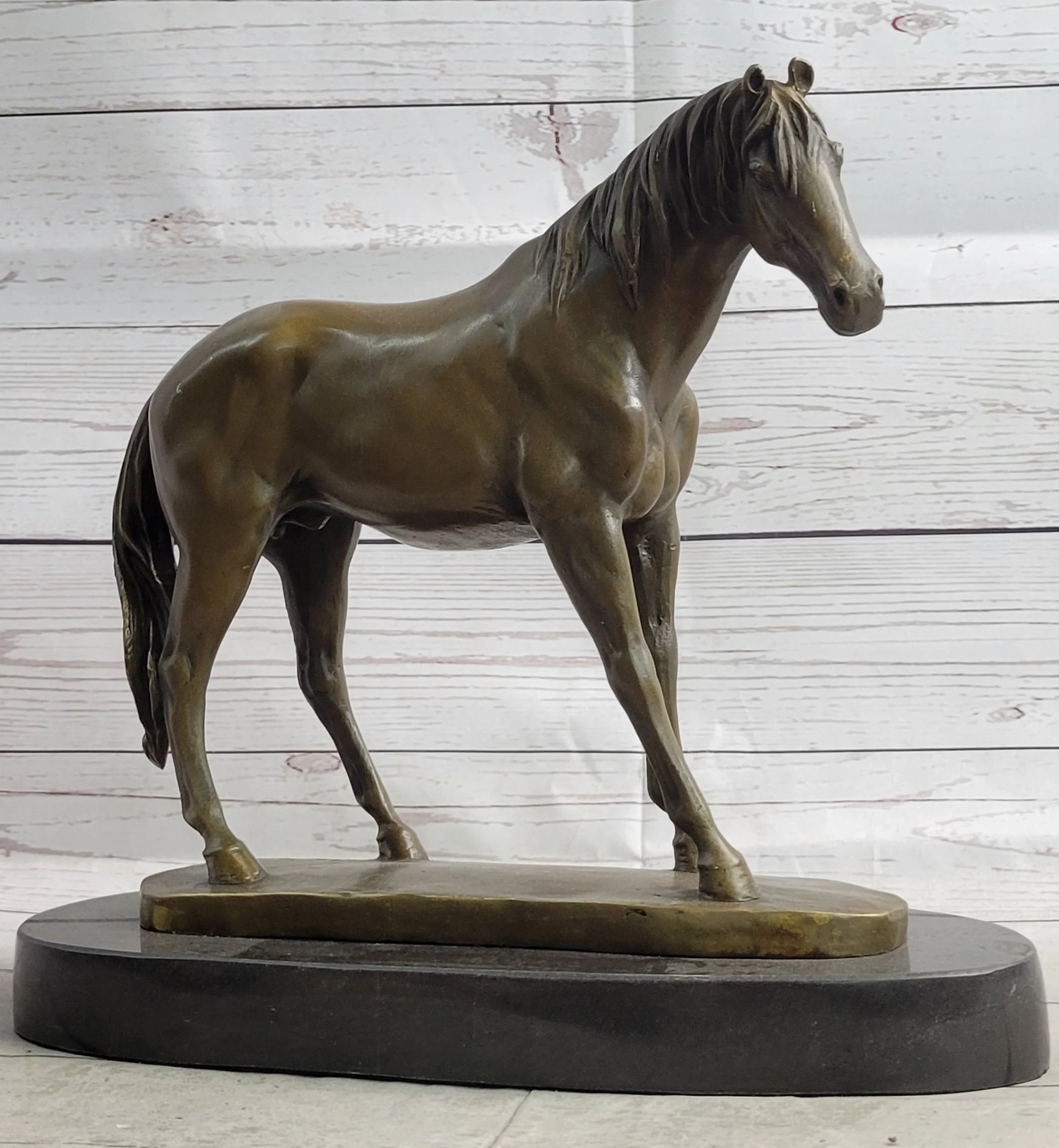 Arabian Horse Mare Bronze Figure Sculpture Statue Equestrian Decor on Marble Base - Image 3