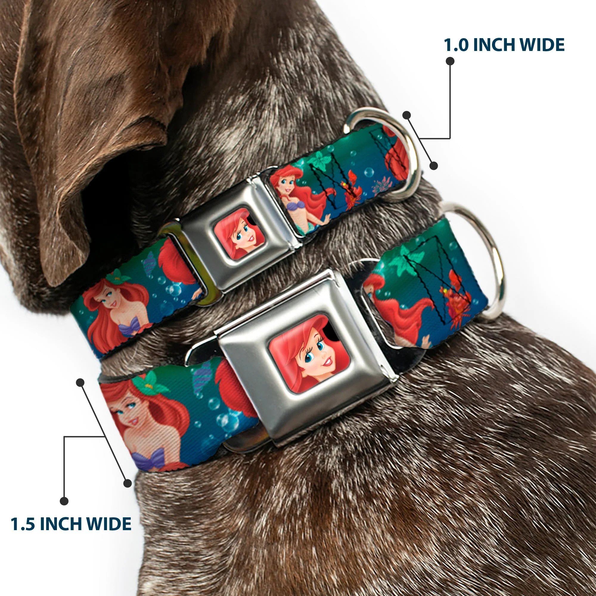 Ariel CLOSE-UP Full Color Seatbelt Buckle Collar - Ariel Poses w/Flounder Green/Blue Fade - Image 2