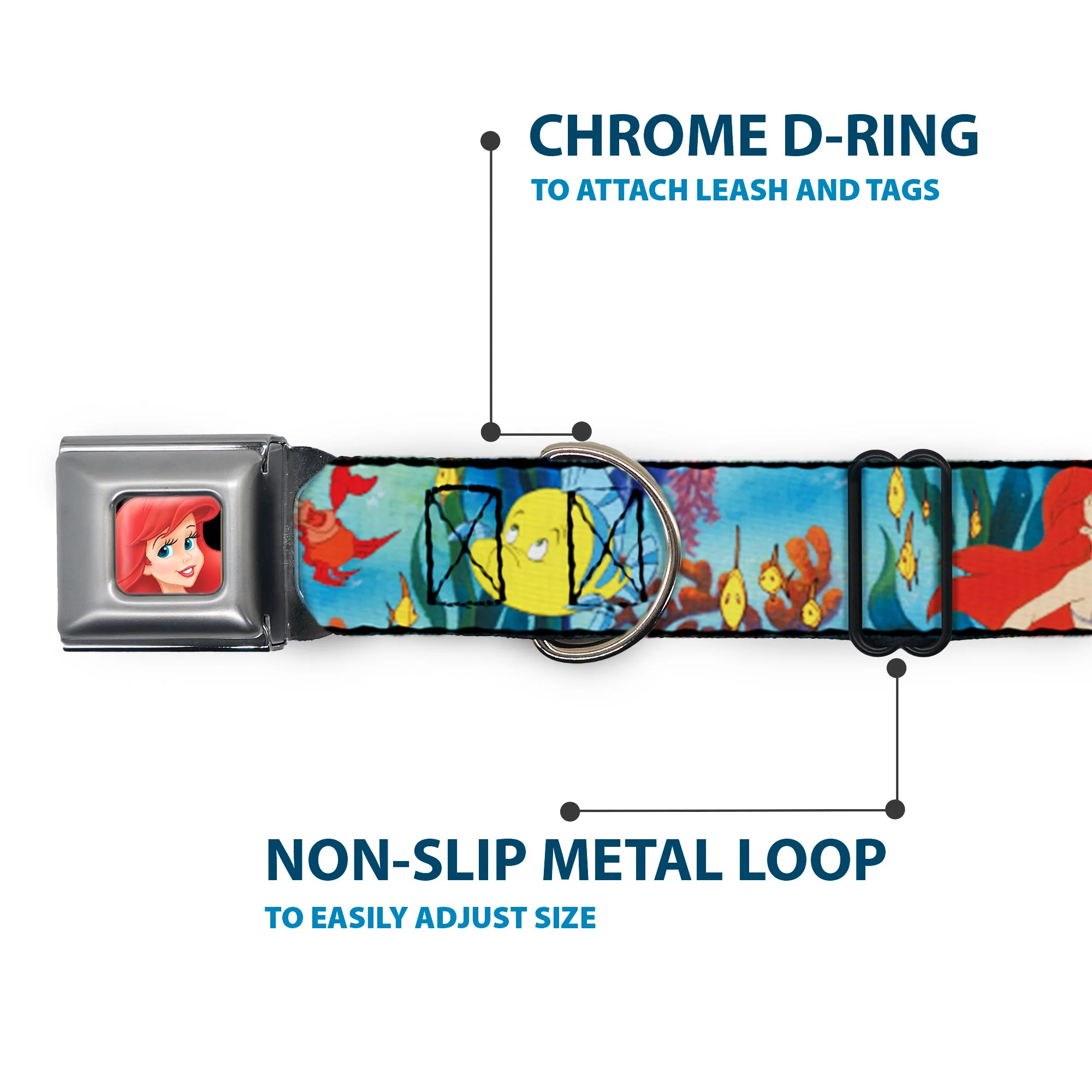 Ariel CLOSE-UP Full Color Seatbelt Buckle Collar - Ariel, Sebastian & Flounder Scene - Image 5