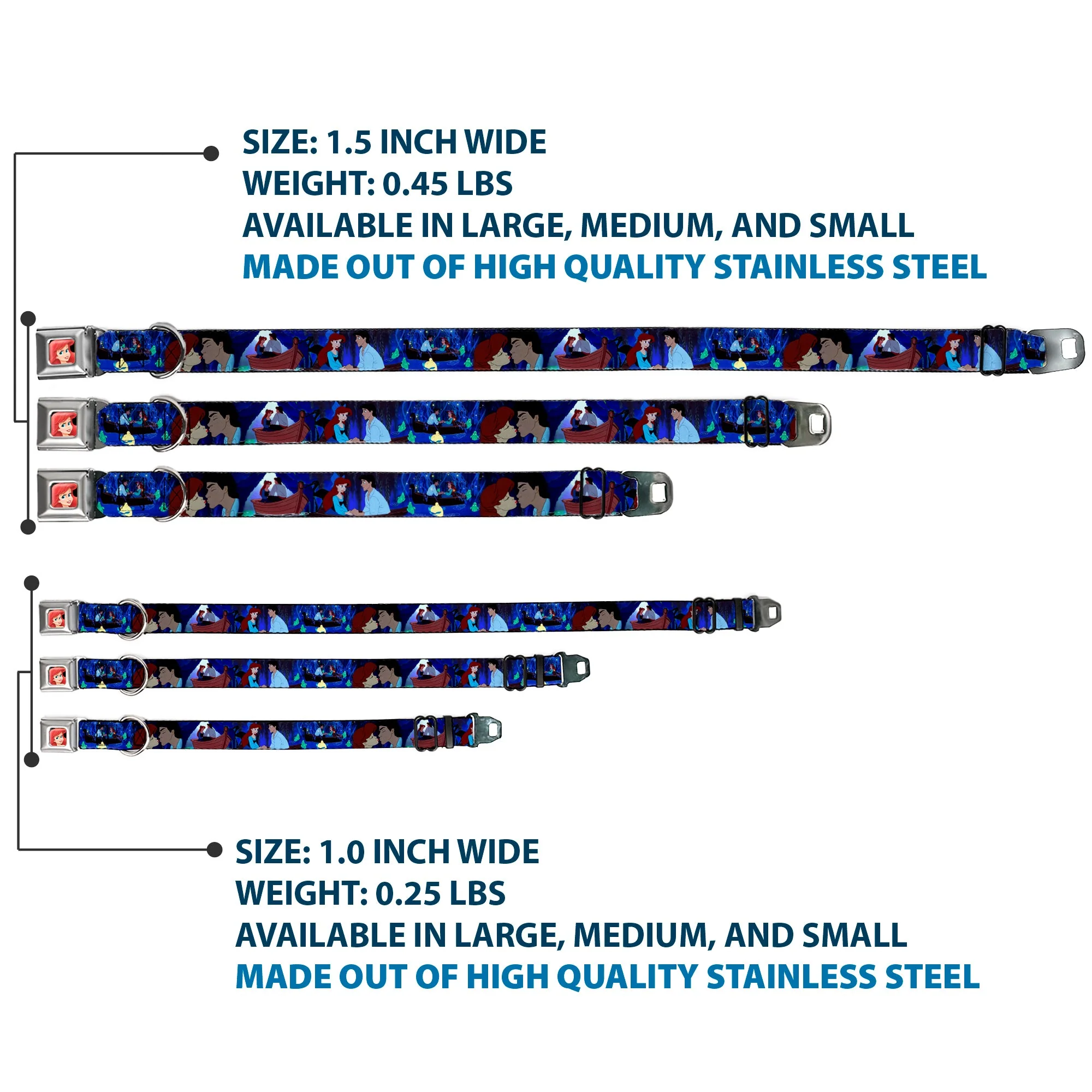 Ariel CLOSE-UP Full Color Seatbelt Buckle Collar - The Little Mermaid Ariel & Eric Boat Scenes - Image 3