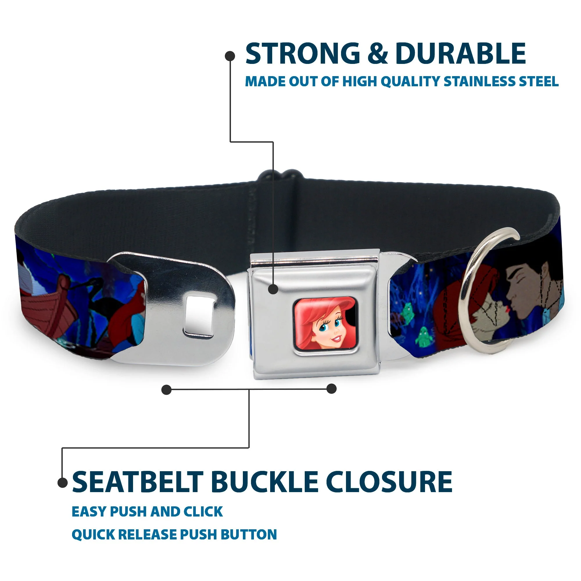 Ariel CLOSE-UP Full Color Seatbelt Buckle Collar - The Little Mermaid Ariel & Eric Boat Scenes - Image 4
