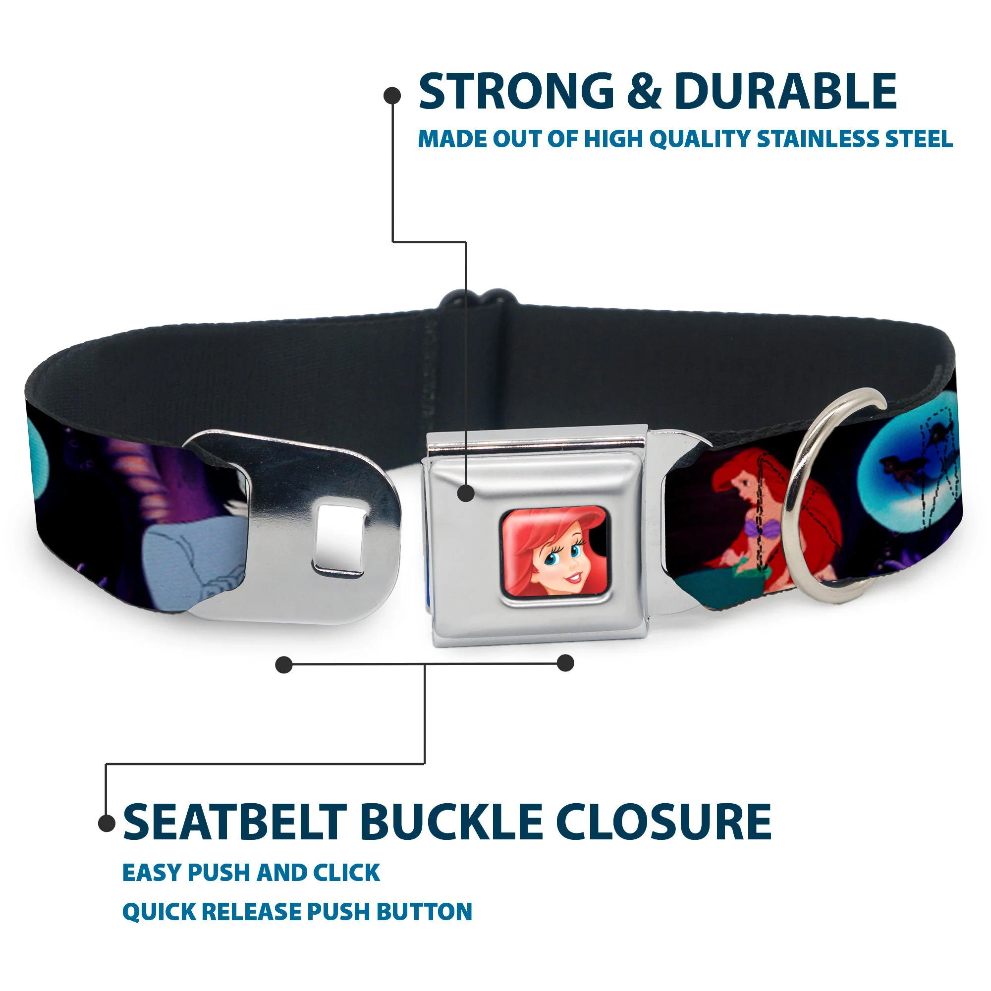 Ariel CLOSE-UP Full Color Seatbelt Buckle Collar - The Little Mermaid Ariel & Ursula Scenes - Image 4