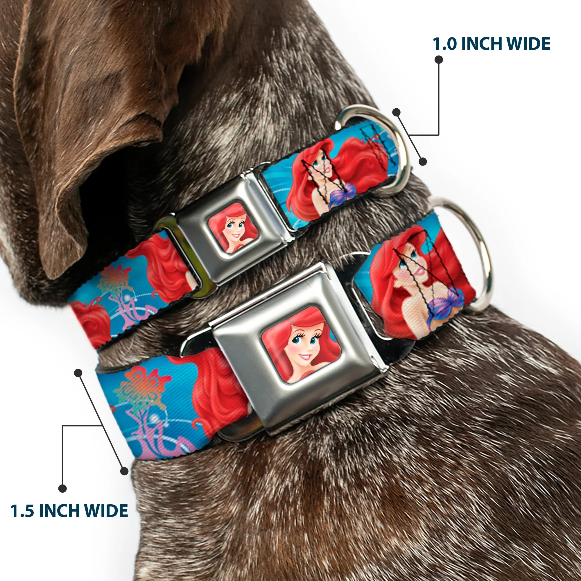 Ariel Face3 Full Color Blue Seatbelt Buckle Collar - Ariel & Flounder Vivid Underwater Poses - Image 2