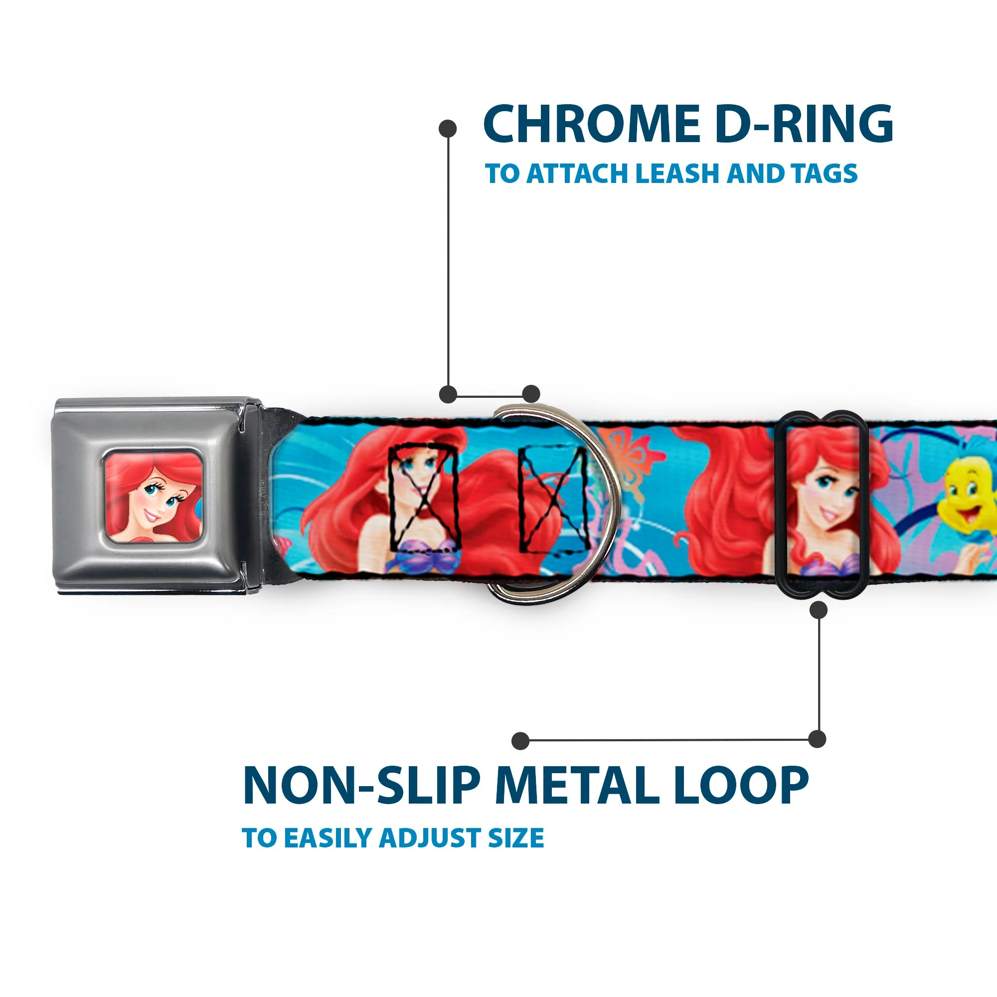Ariel Face3 Full Color Blue Seatbelt Buckle Collar - Ariel & Flounder Vivid Underwater Poses - Image 5