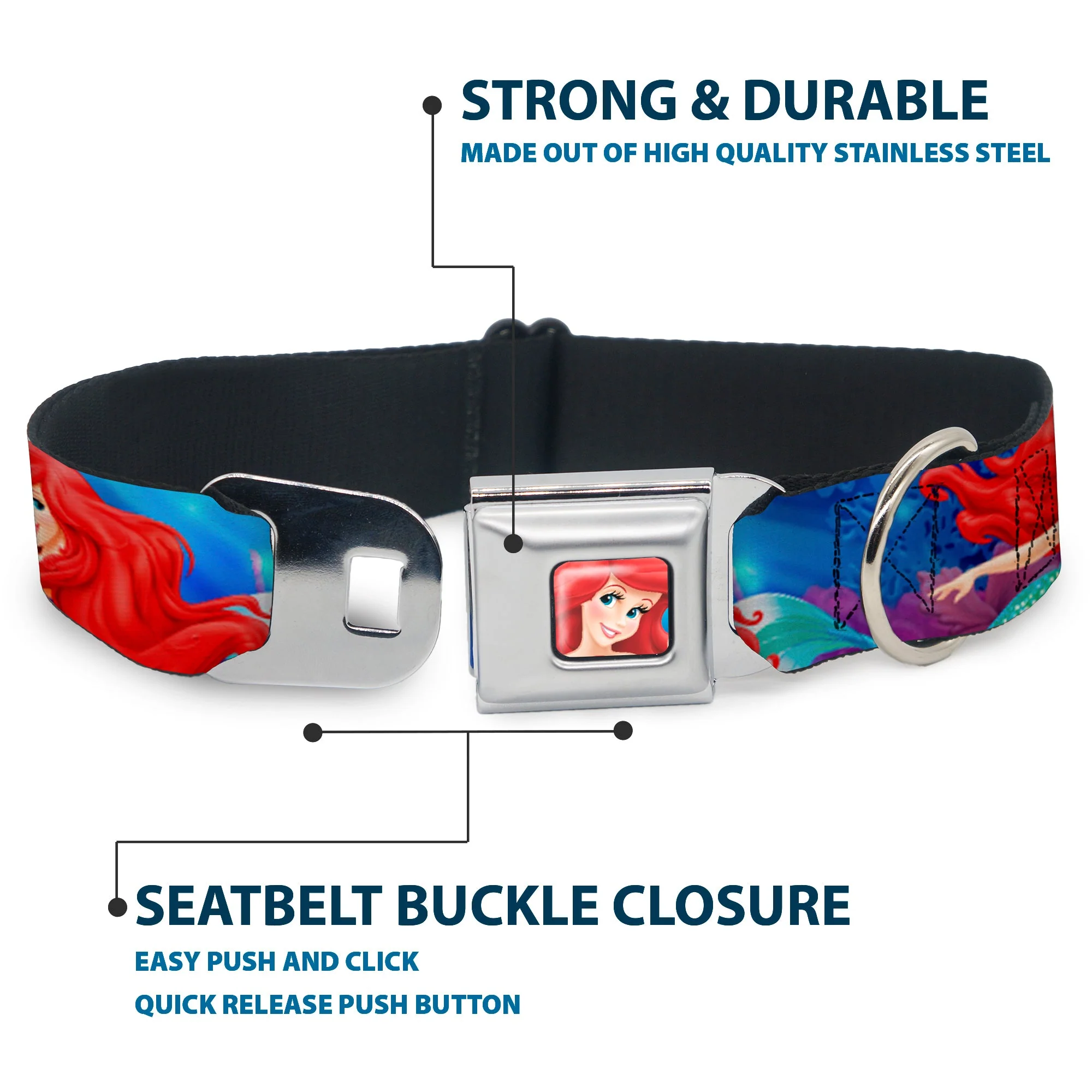 Ariel Face3 Full Color Blue Seatbelt Buckle Collar - Ariel Vivid Underwater Sparkle Poses/Castle - Image 4