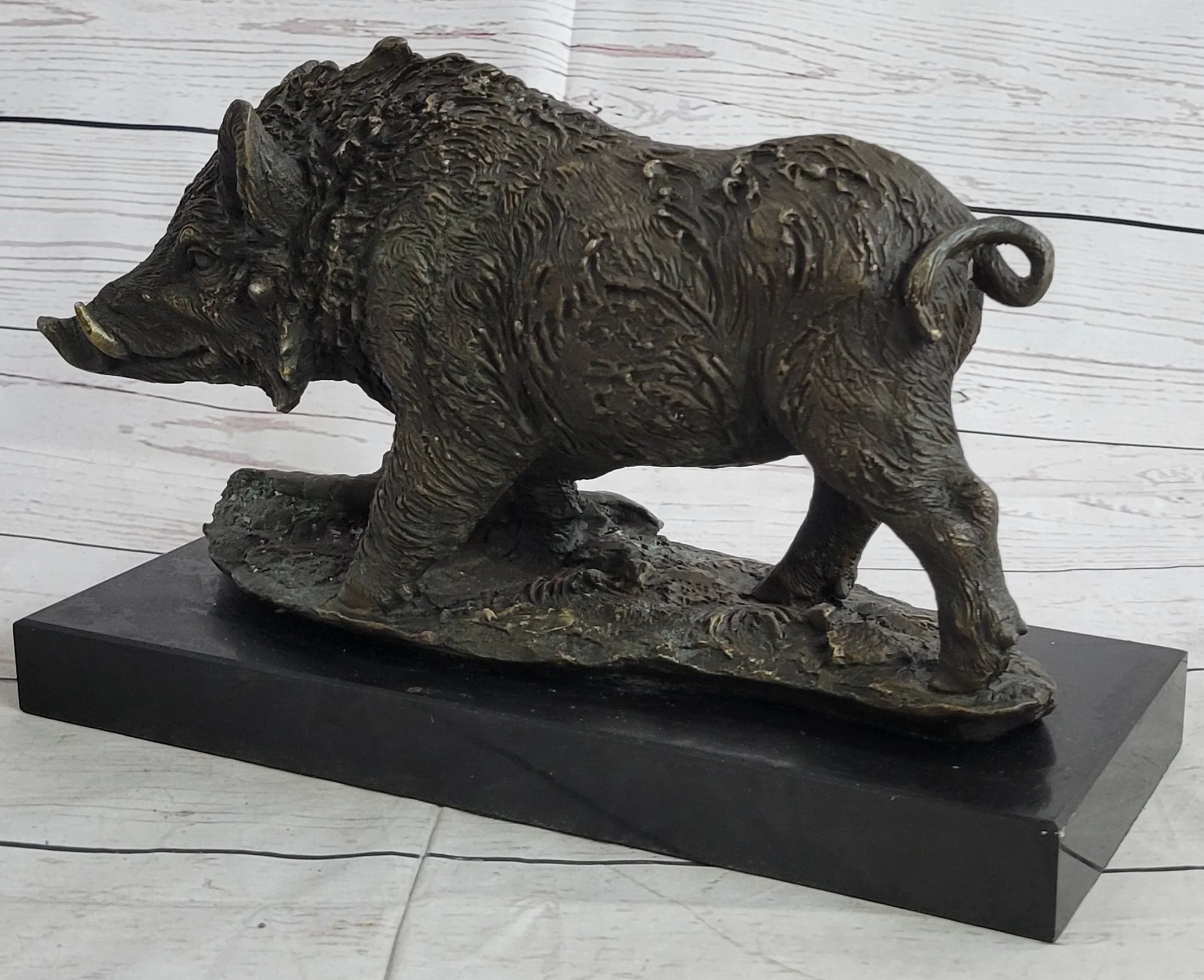 Art Deco HotCast Wild Pig Boar Farm Bronze Animal Statue Sculpture Figurine Gift - Image 5