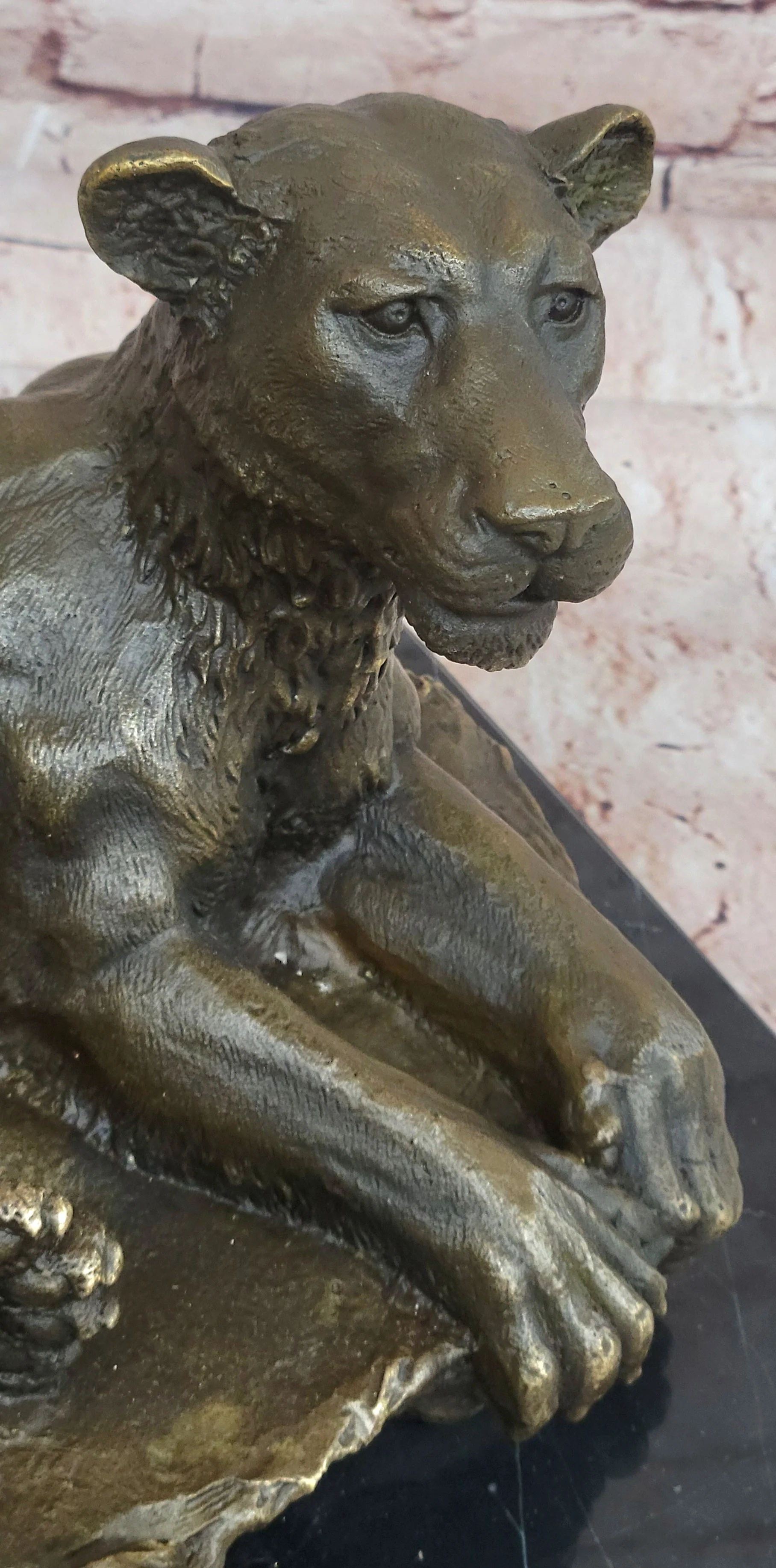 Art Deco Large Female African Wildlife Lion Bronze Sculpture Marble Statue Decor - Image 8